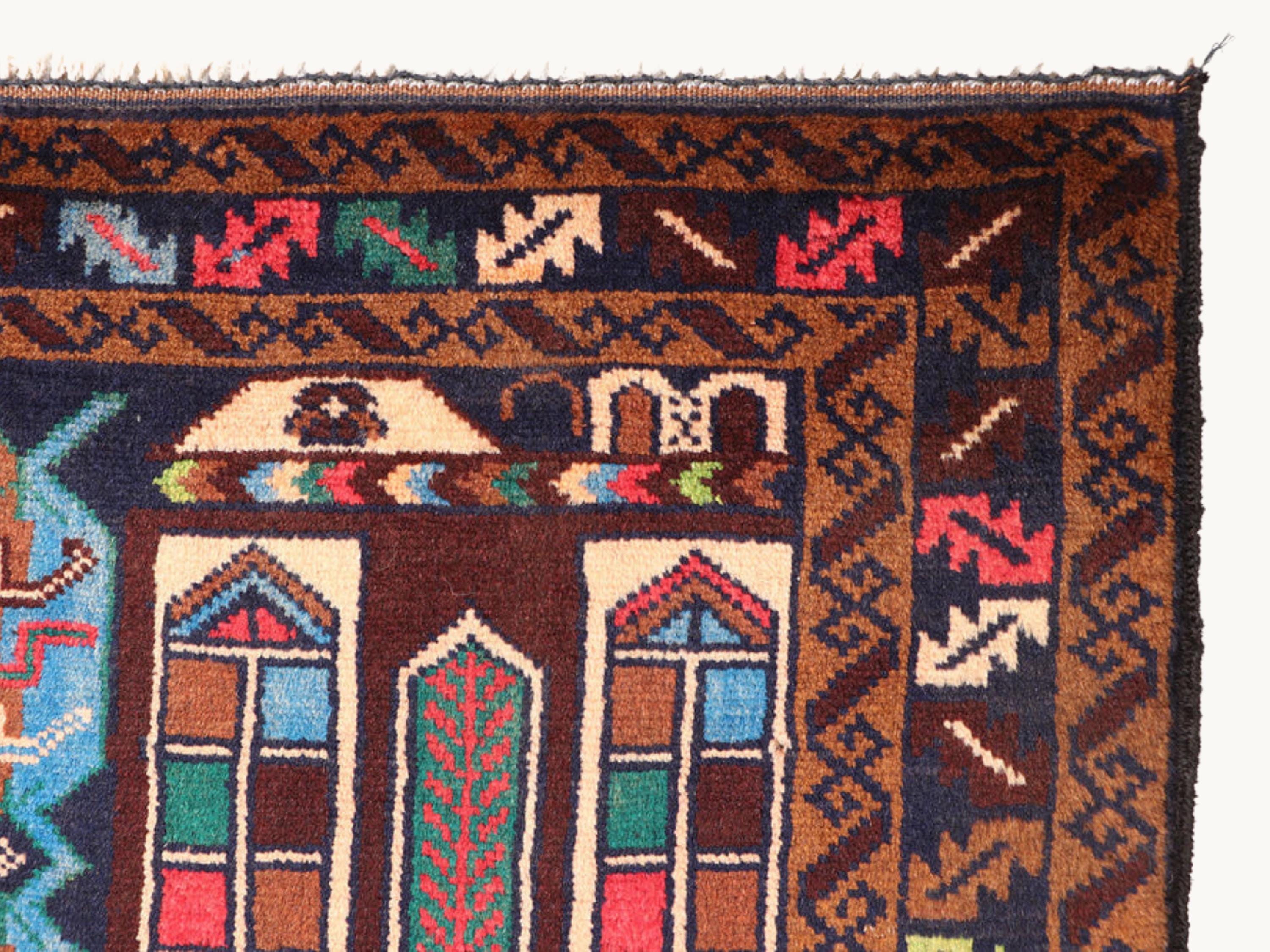 3x5 Geometric Tapestry Wall Hanging Rug, Afghan Style Handmade Wool Textile Wall Art, Tribal Folk Art Decor