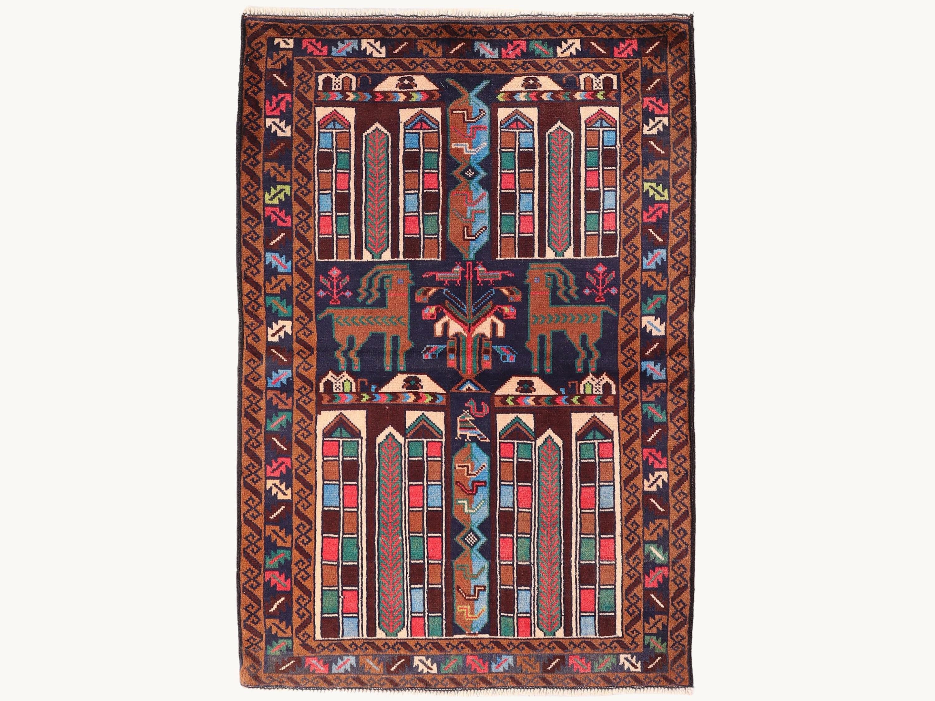 3x5 Geometric Tapestry Wall Hanging Rug, Afghan Style Handmade Wool Textile Wall Art, Tribal Folk Art Decor