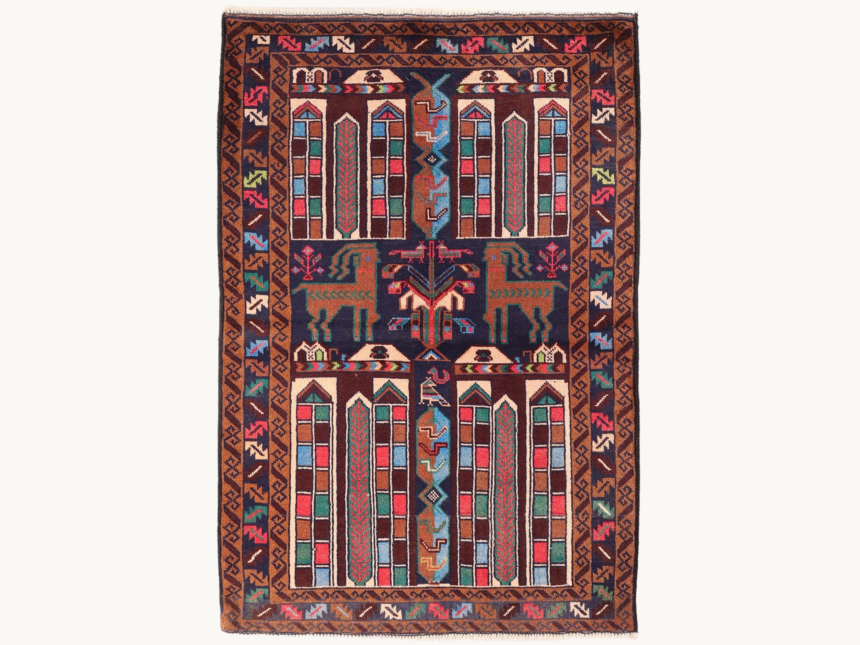 3x5 Geometric Tapestry Wall Hanging Rug, Afghan Style Handmade Wool Textile Wall Art, Tribal Folk Art Decor