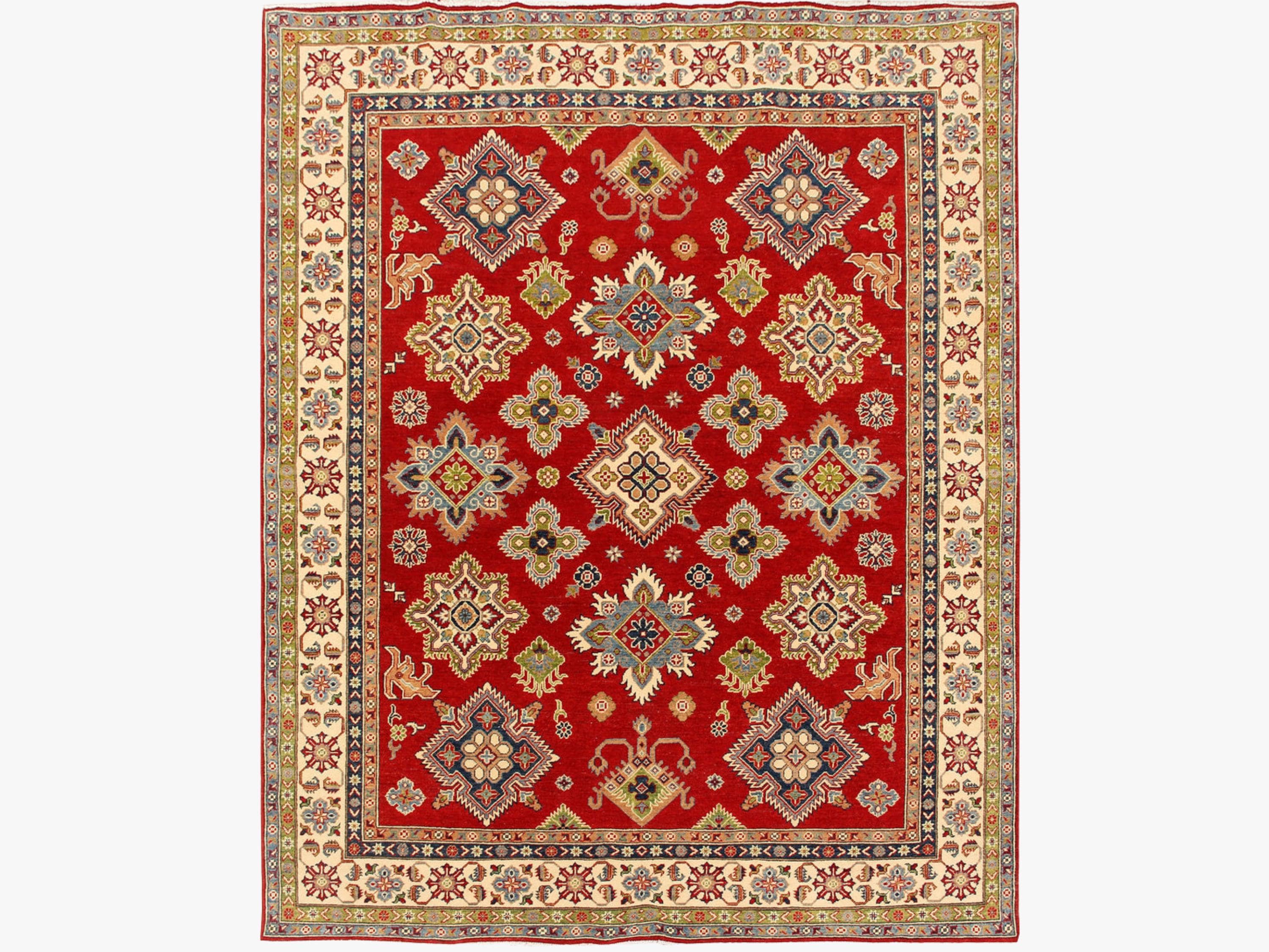 8x10 Red Oriental Rug Kazak, Hand Knotted Wool Area Rug, One of a Kind Traditional Living Room Bedroom Decor