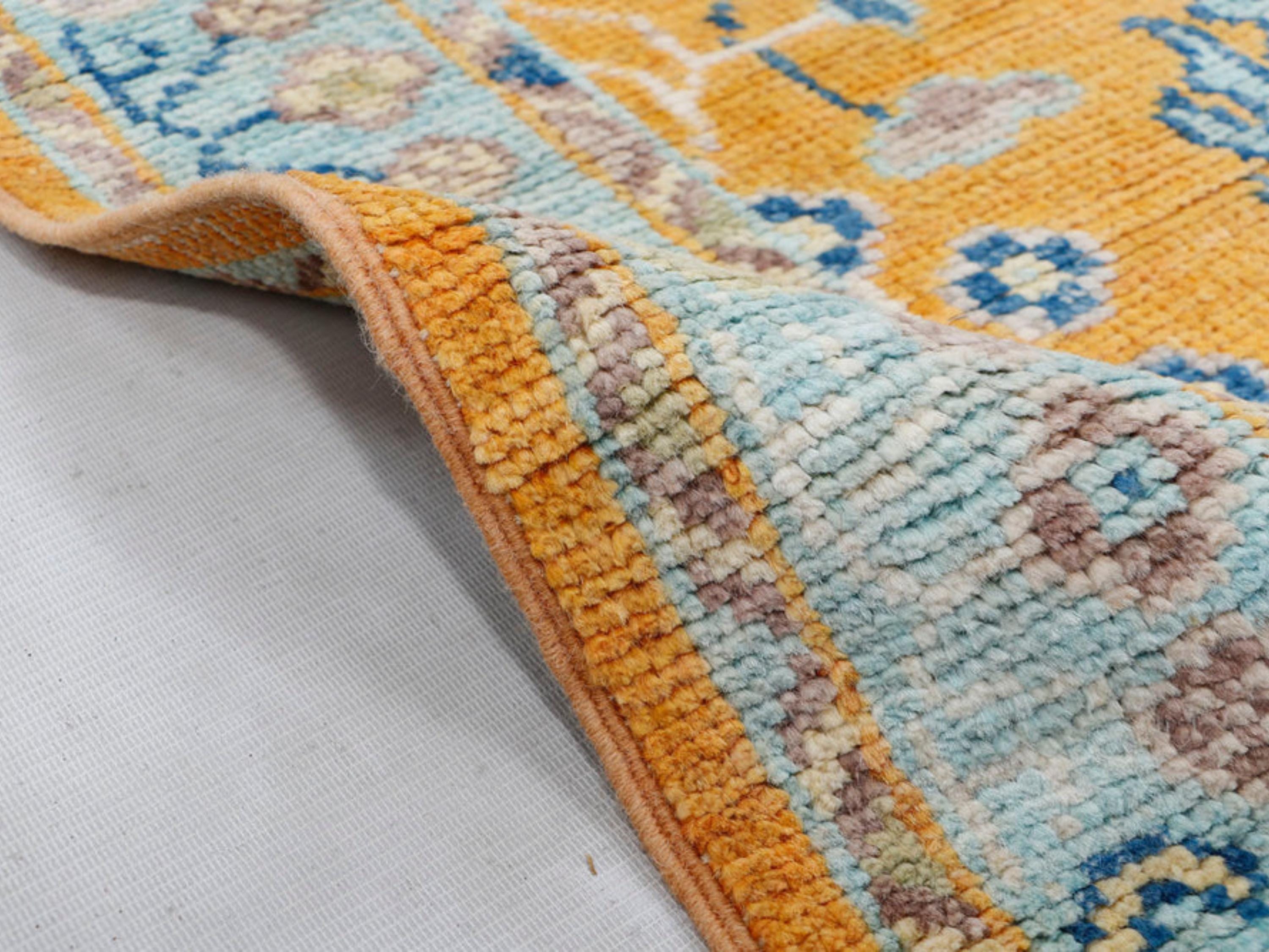 3x10 Oushak Runner Rug, Hand Knotted Gold Wool Staircase Long Hallway Runner, Medallion Turkish Corridor Carpet