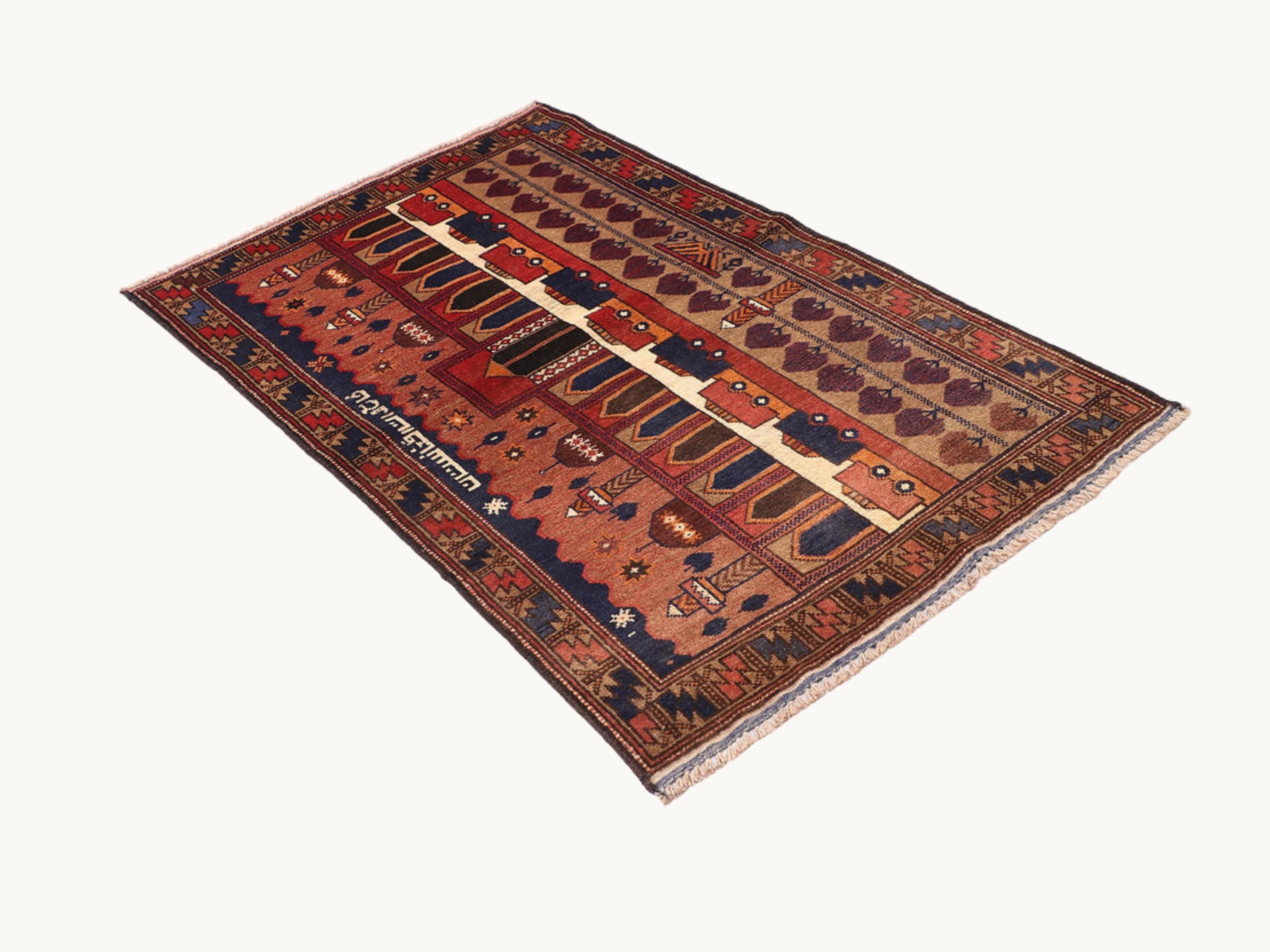 3x5 Figural Panel Woven Wall Hanging, Hand Knotted Wool Tapestry, Afghan Style Textile Wall Art, Red Folk Decor