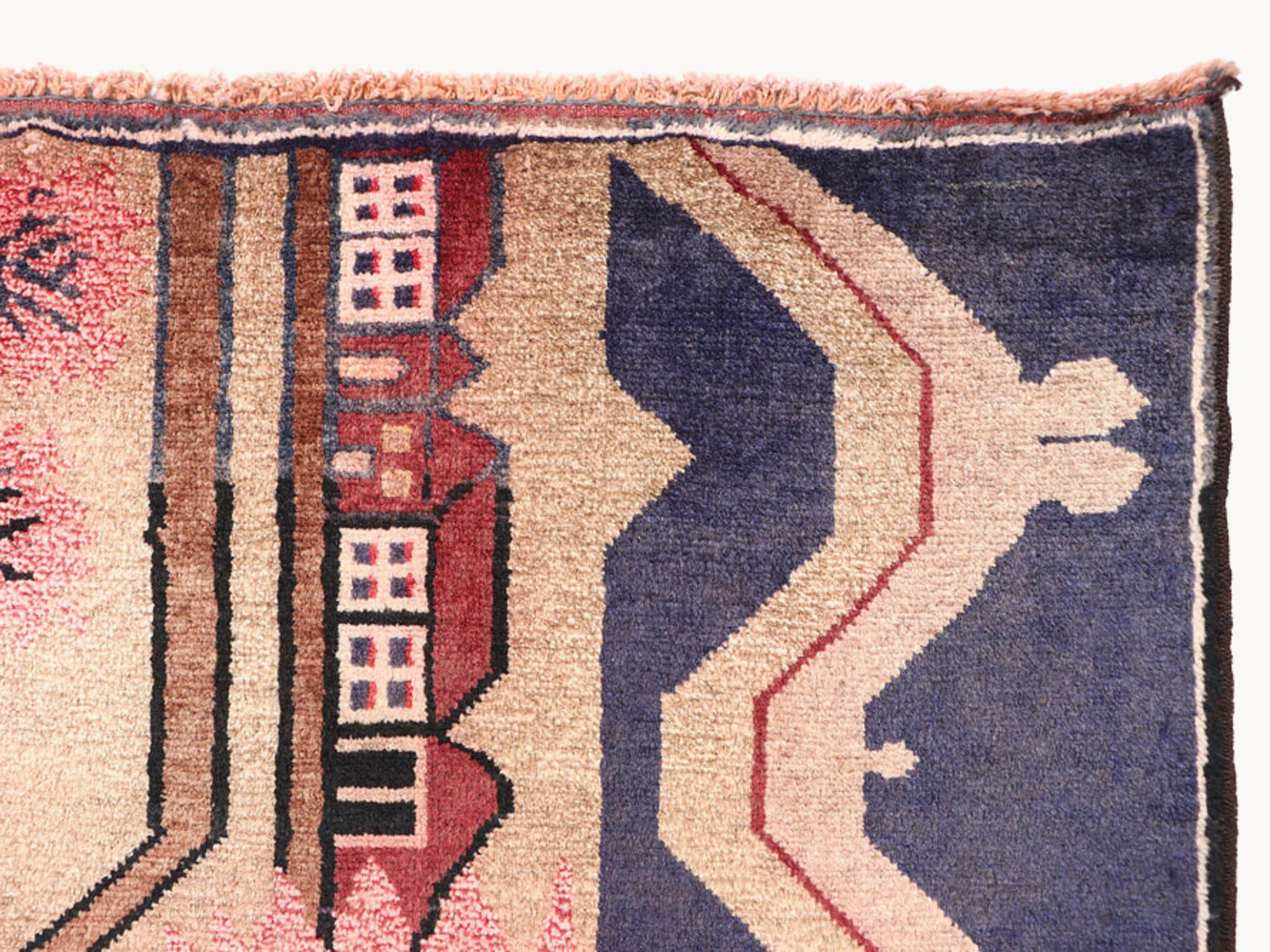 3x5 Mountain Landscape Tapestry Wall Hanging Rug, Afghan Style Handmade Wool Textile Wall Art, Folk Art Decor
