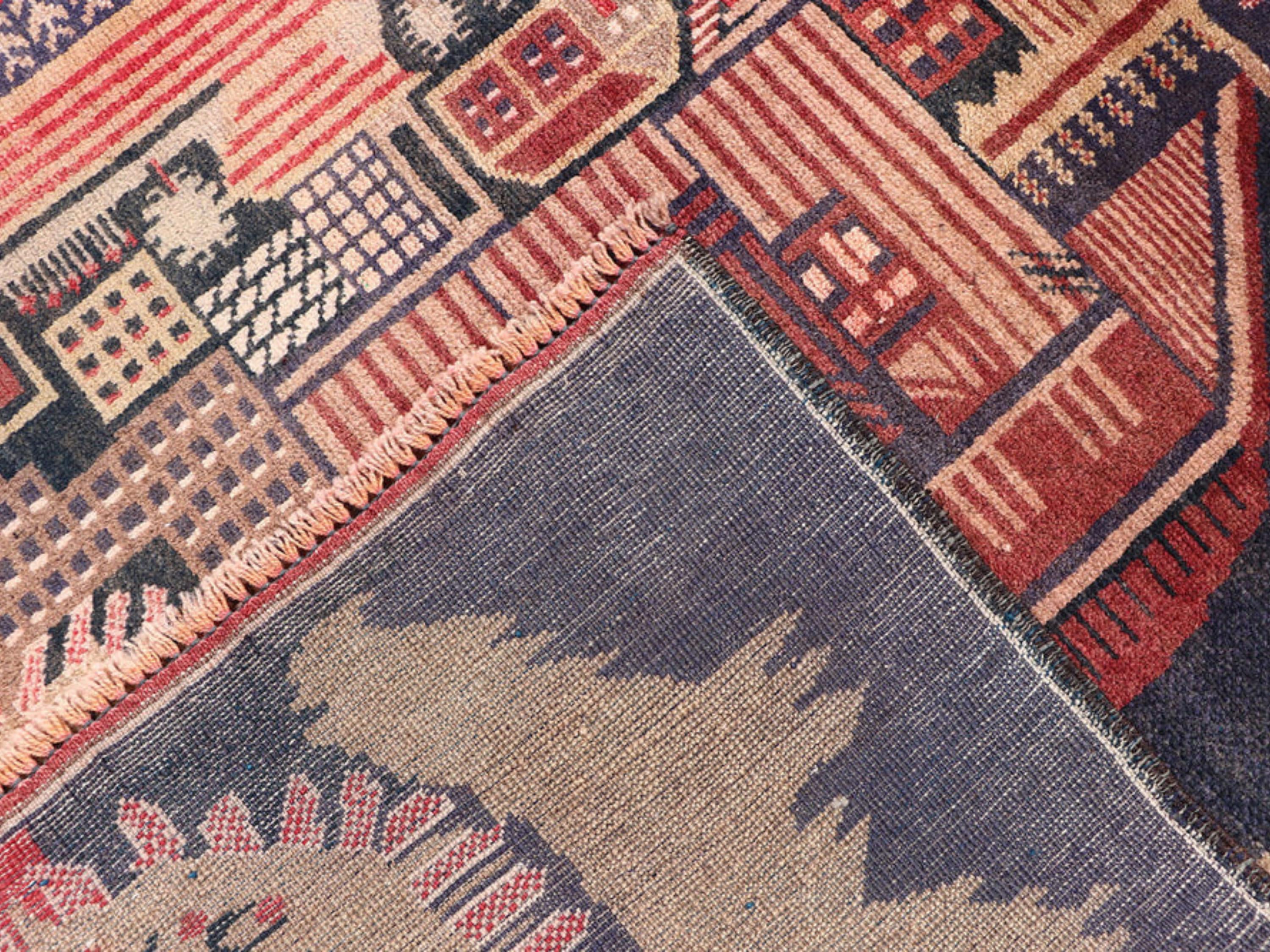 3x5 Mountain Landscape Tapestry Wall Hanging Rug, Afghan Style Handmade Wool Textile Wall Art, Folk Art Decor