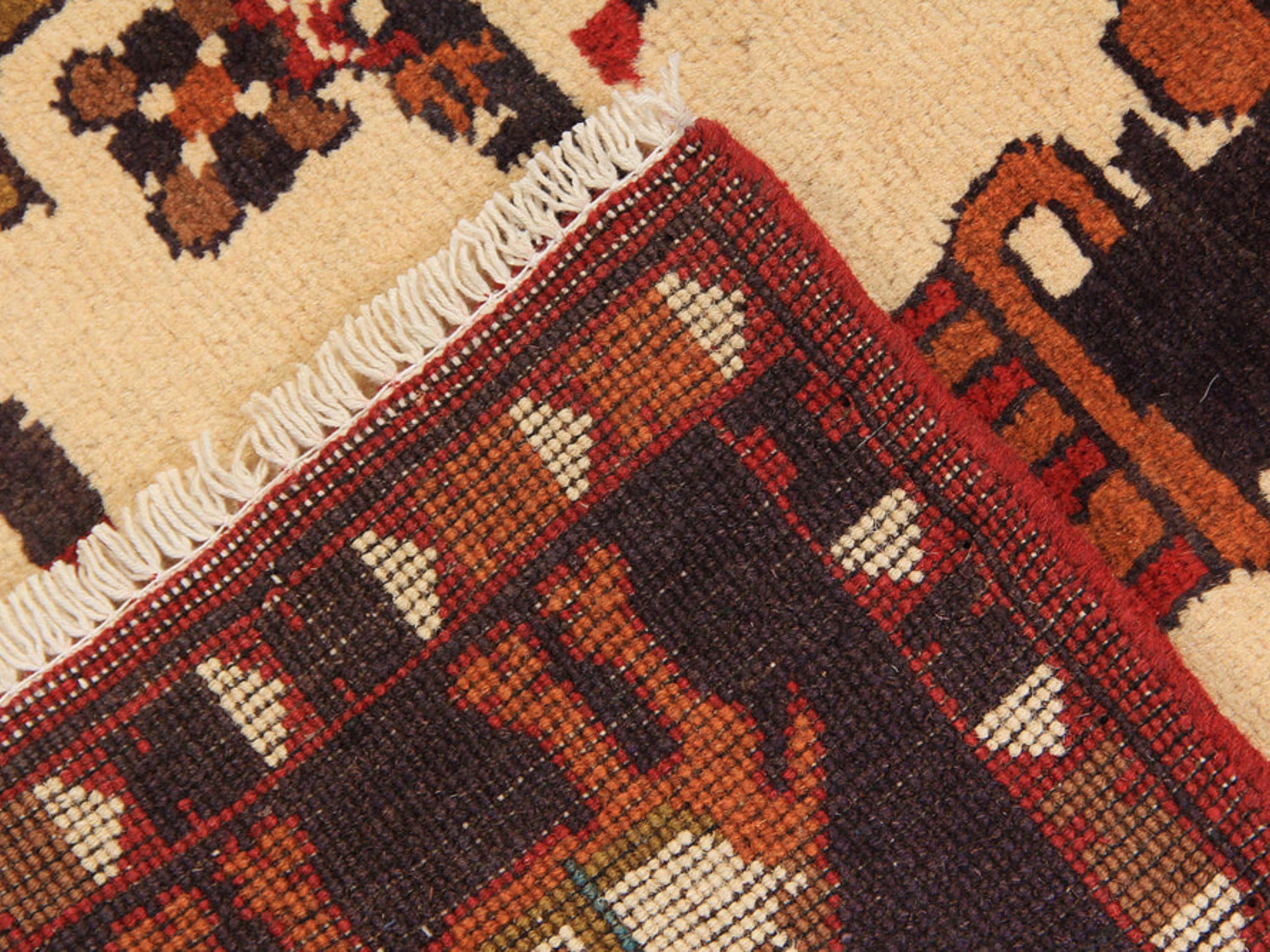 2x3 Folk Art Tribal Rug, Hand Knotted Afghan Pictorial Wool Wall Hanging, Bedroom Office Decor