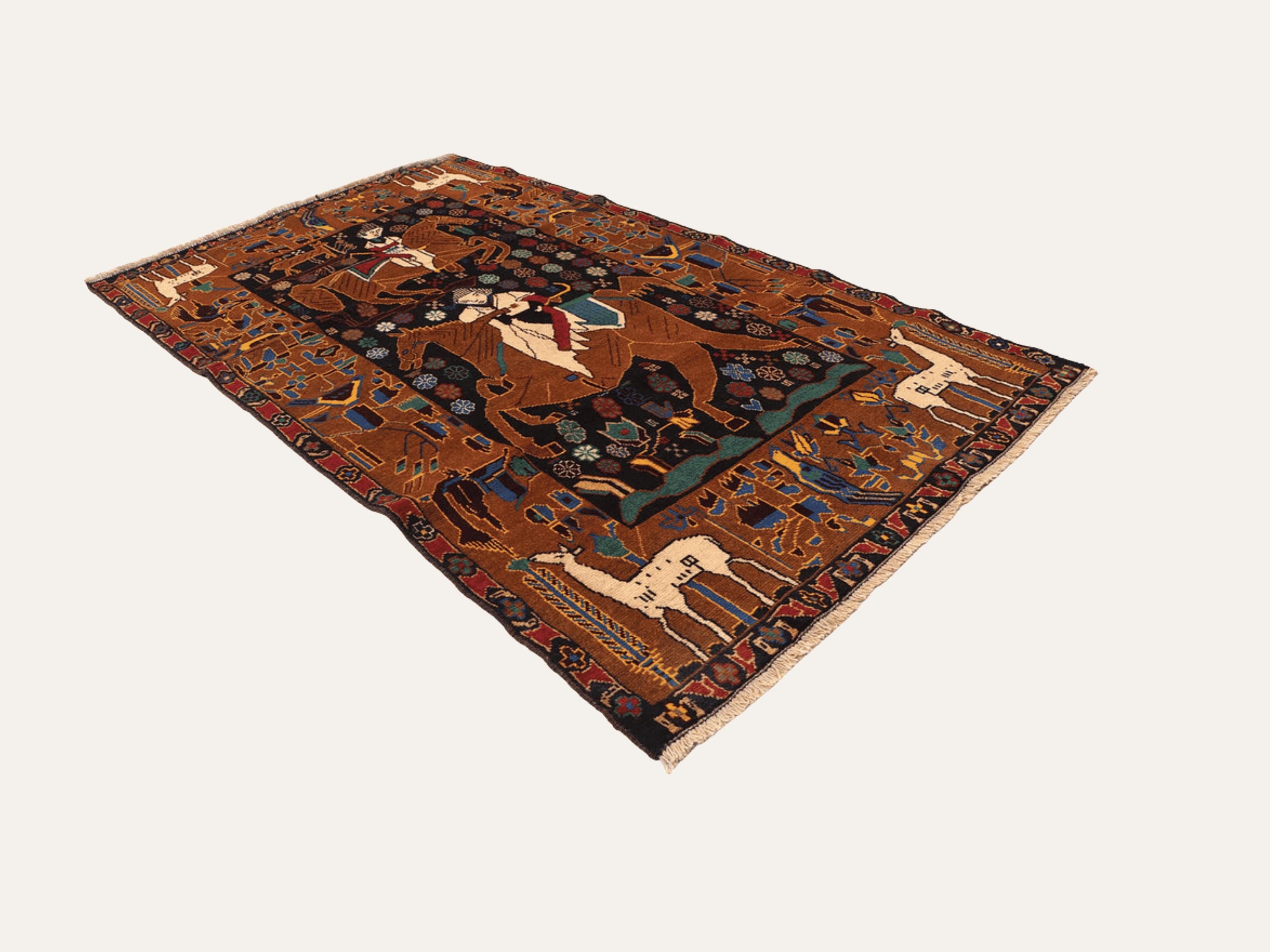 4x6 Tribal Folk Art Tapestry Wall Hanging Rug, Afghan Style Handmade Wool Textile Wall Art, Large Statement Decor