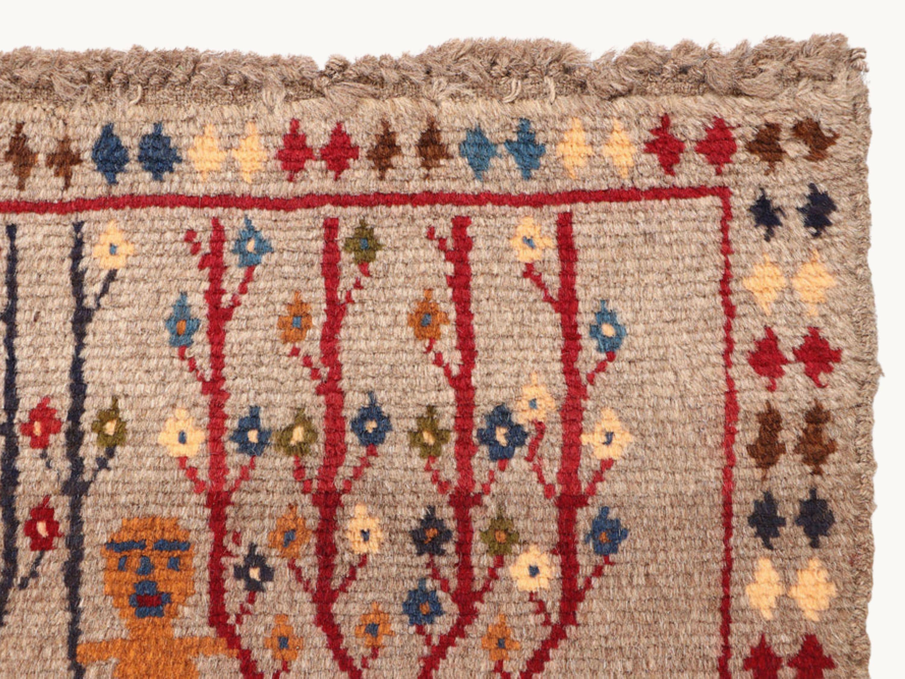 2.6x4 Tree of Life Tapestry Wall Hanging Rug, Afghan Style Handmade Wool Textile Wall Art, Tribal Folk Art Decor