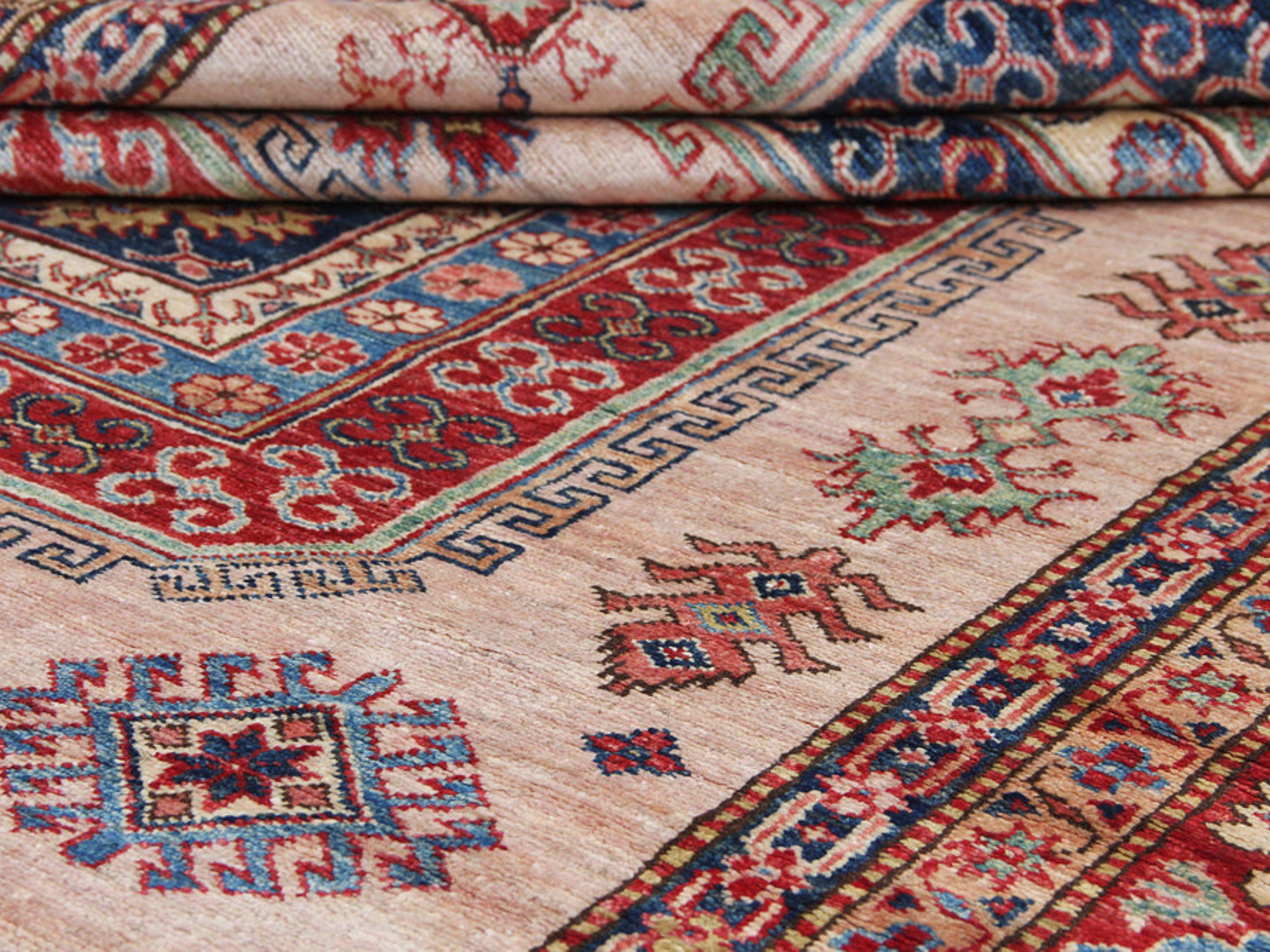6x9 Kazak Rug, Ivory Hand Knotted Wool Area Rug, Caucasian Tribal Geometric Carpet, Living Room Bedroom Decor