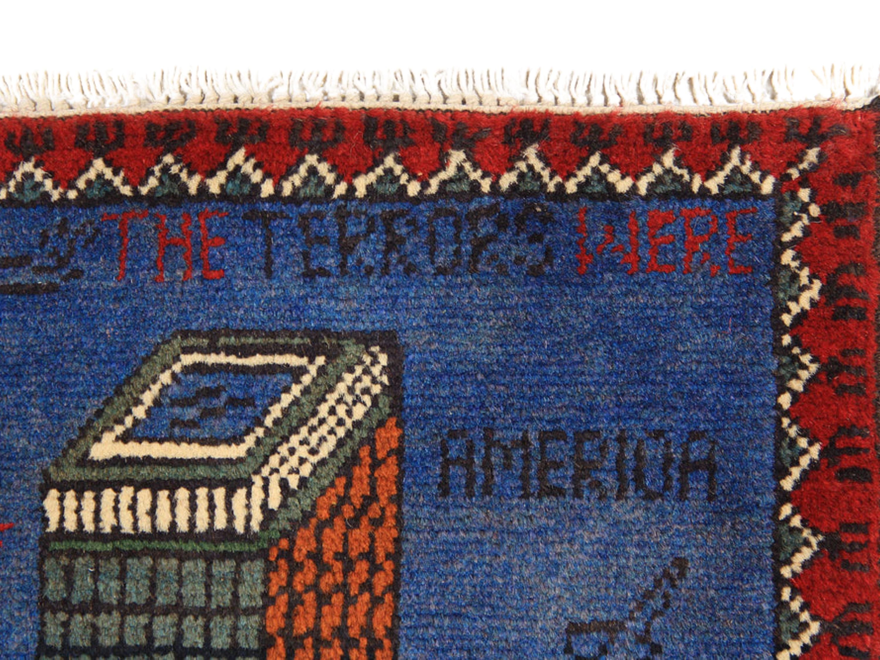 2x3 Collectible Afghan War Rug, Handmade Wool Tribal Wall Art, Military Carpet Decor