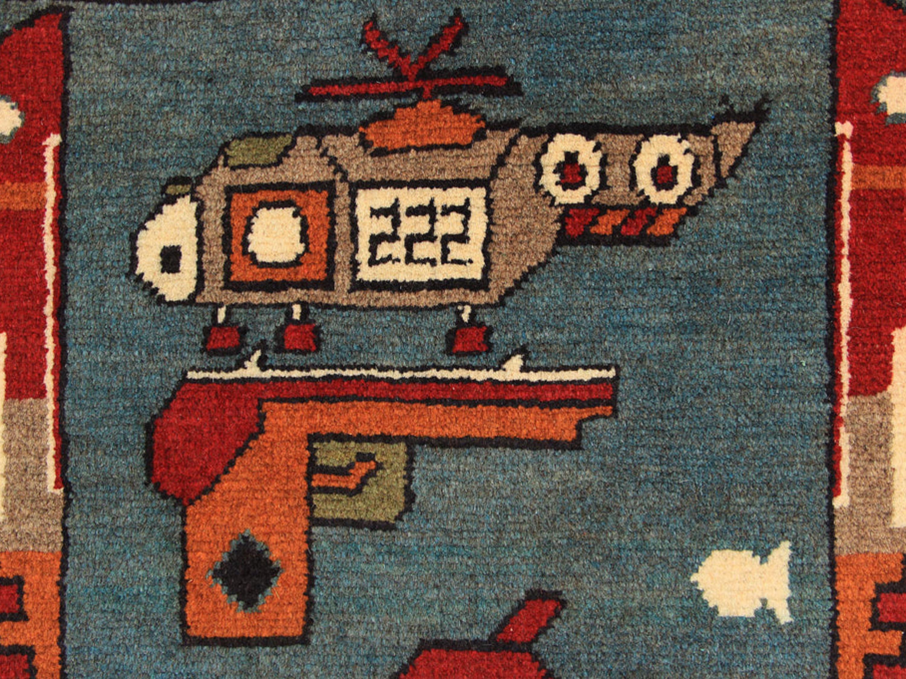 2x3 Wool War Rug, Handmade Tribal Military Wall Hanging, Folk Art Bedroom Office Decor