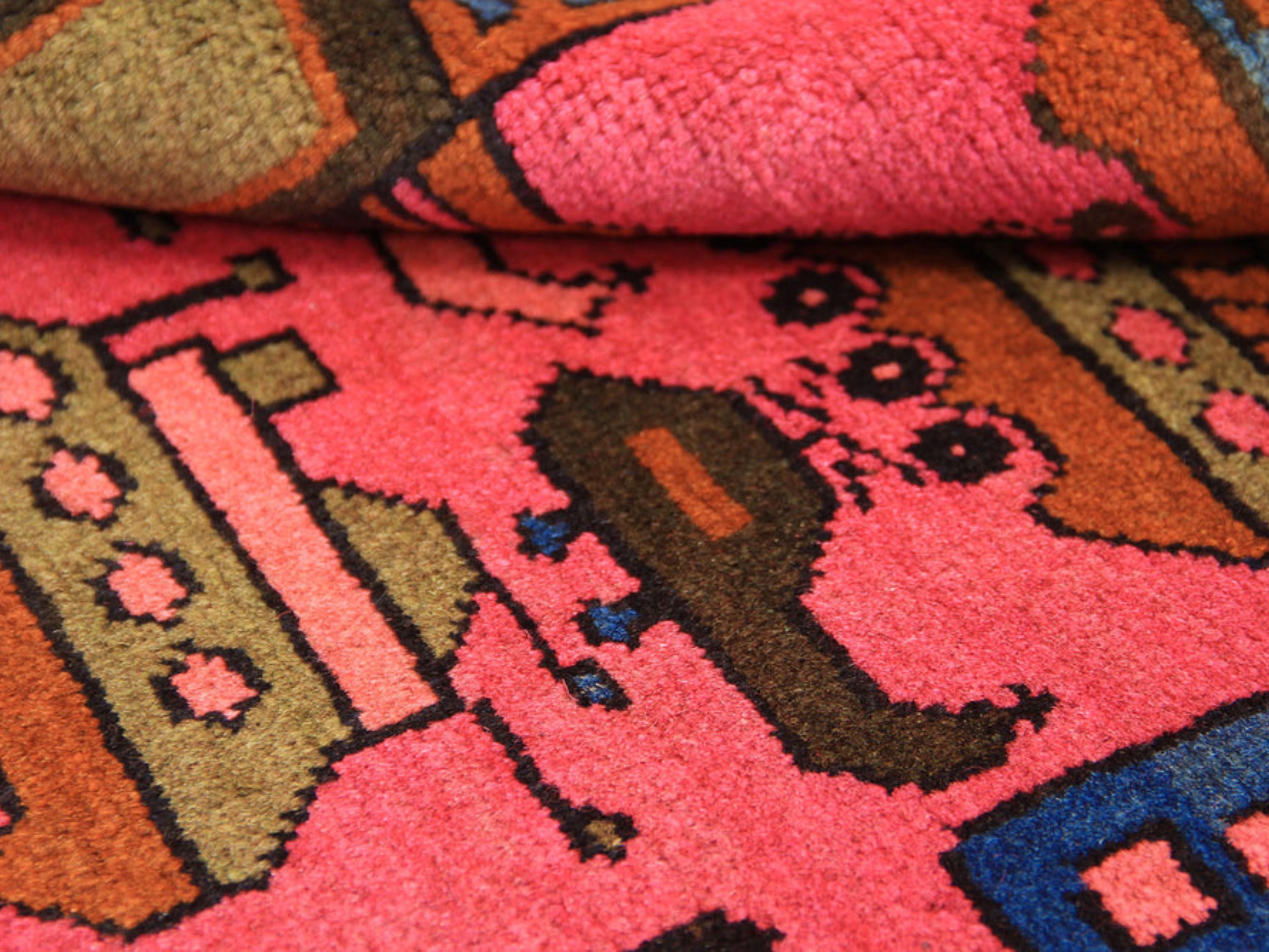 2x3 Tribal Military Rug, Handmade Wool Afghan War Rug, Folk Art Collectible Decor