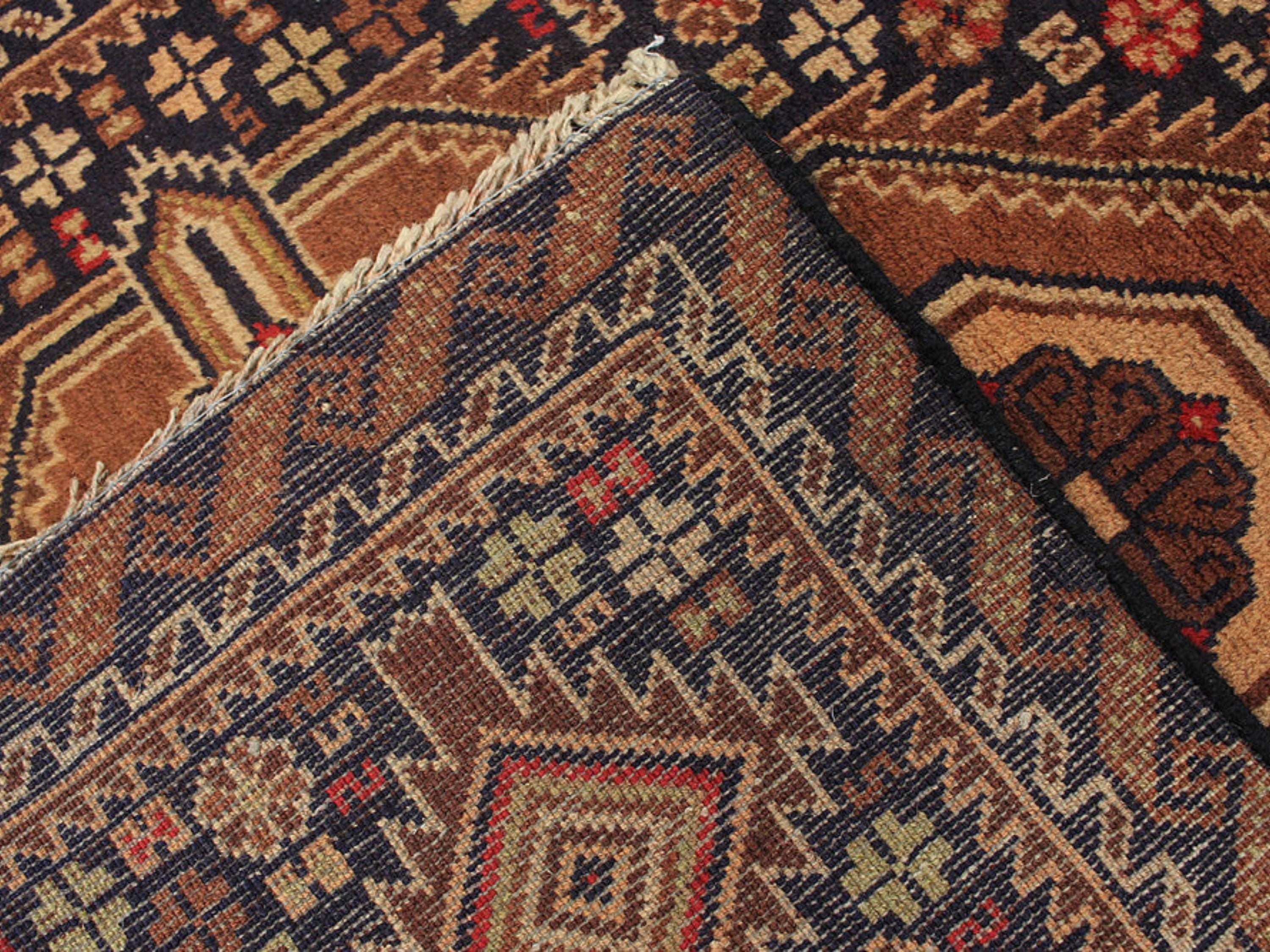 3x10 Tribal Runner Rug, Hand Knotted Wool Geometric Long Hallway Runner, Brown Oriental Corridor Carpet