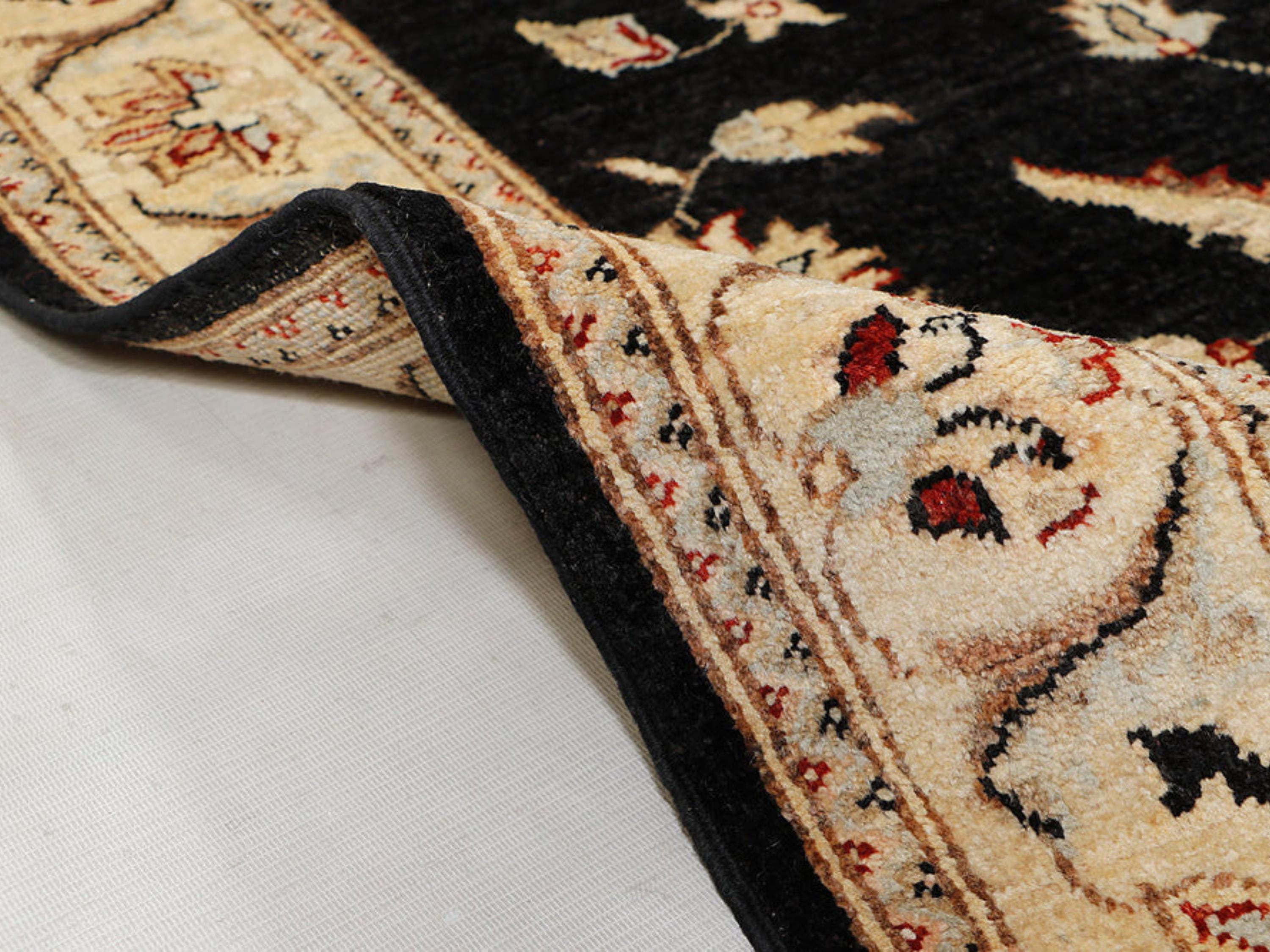 4x6 Persian Style Rug, Hand Knotted Black Wool Rug, Handmade Floral Area Carpet, Living Room Bedroom Decor