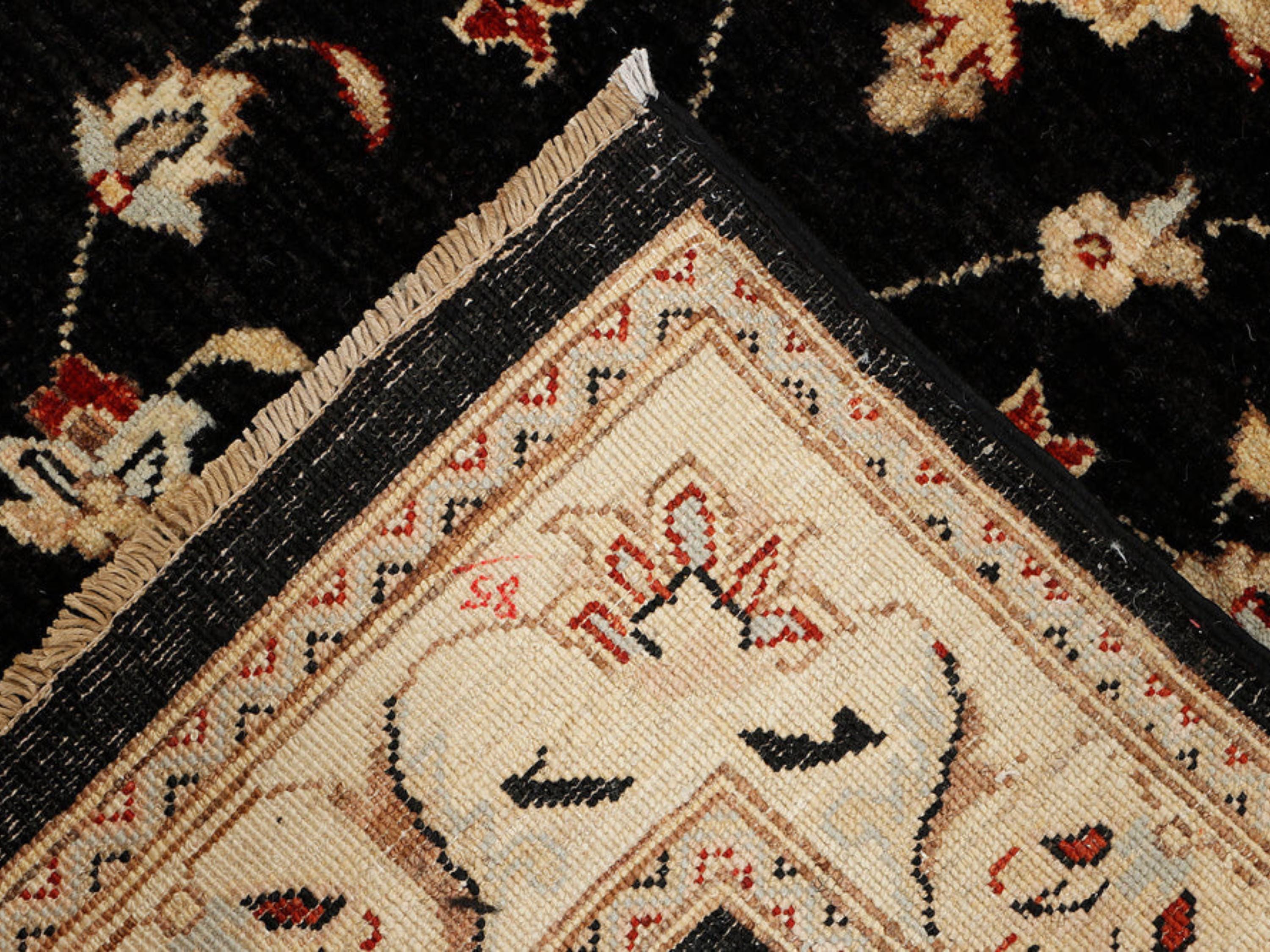 4x6 Persian Style Rug, Hand Knotted Black Wool Rug, Handmade Floral Area Carpet, Living Room Bedroom Decor