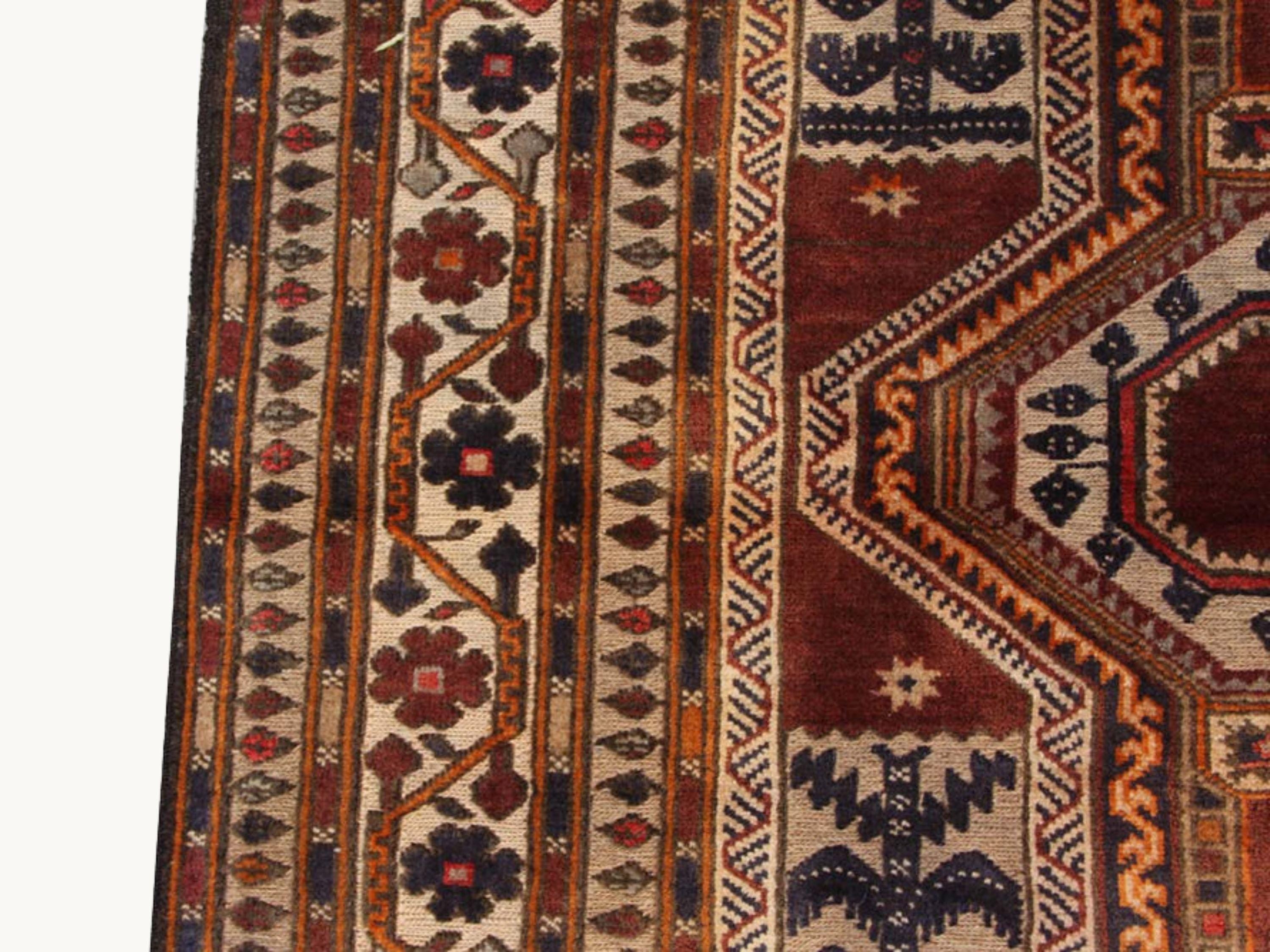 Handmade Berjista Wool Rug, 4x6 Brown Tribal Geometric Area Rug, Living Room Bedroom Decor