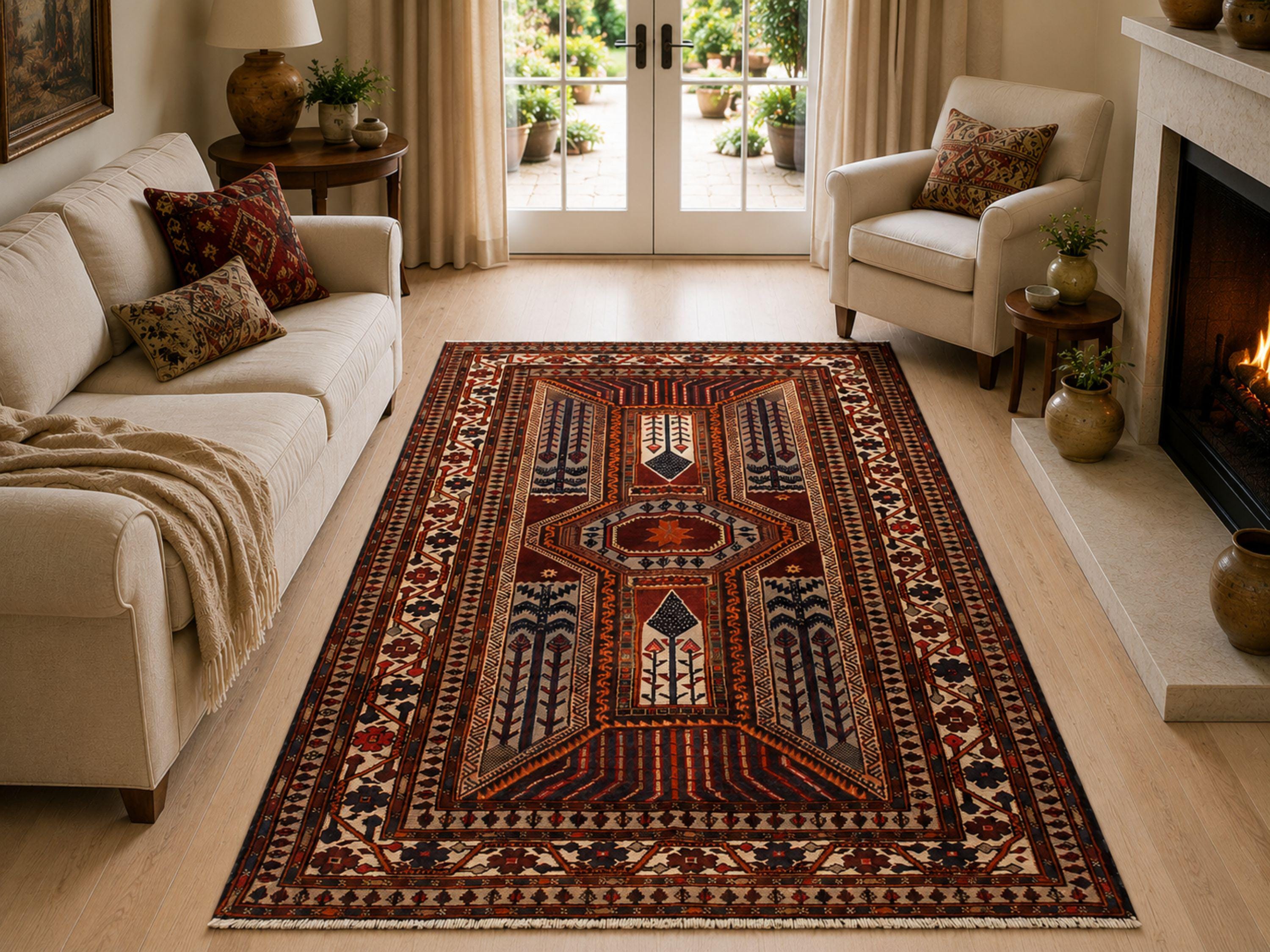 Handmade Berjista Wool Rug, 4x6 Brown Tribal Geometric Area Rug, Living Room Bedroom Decor