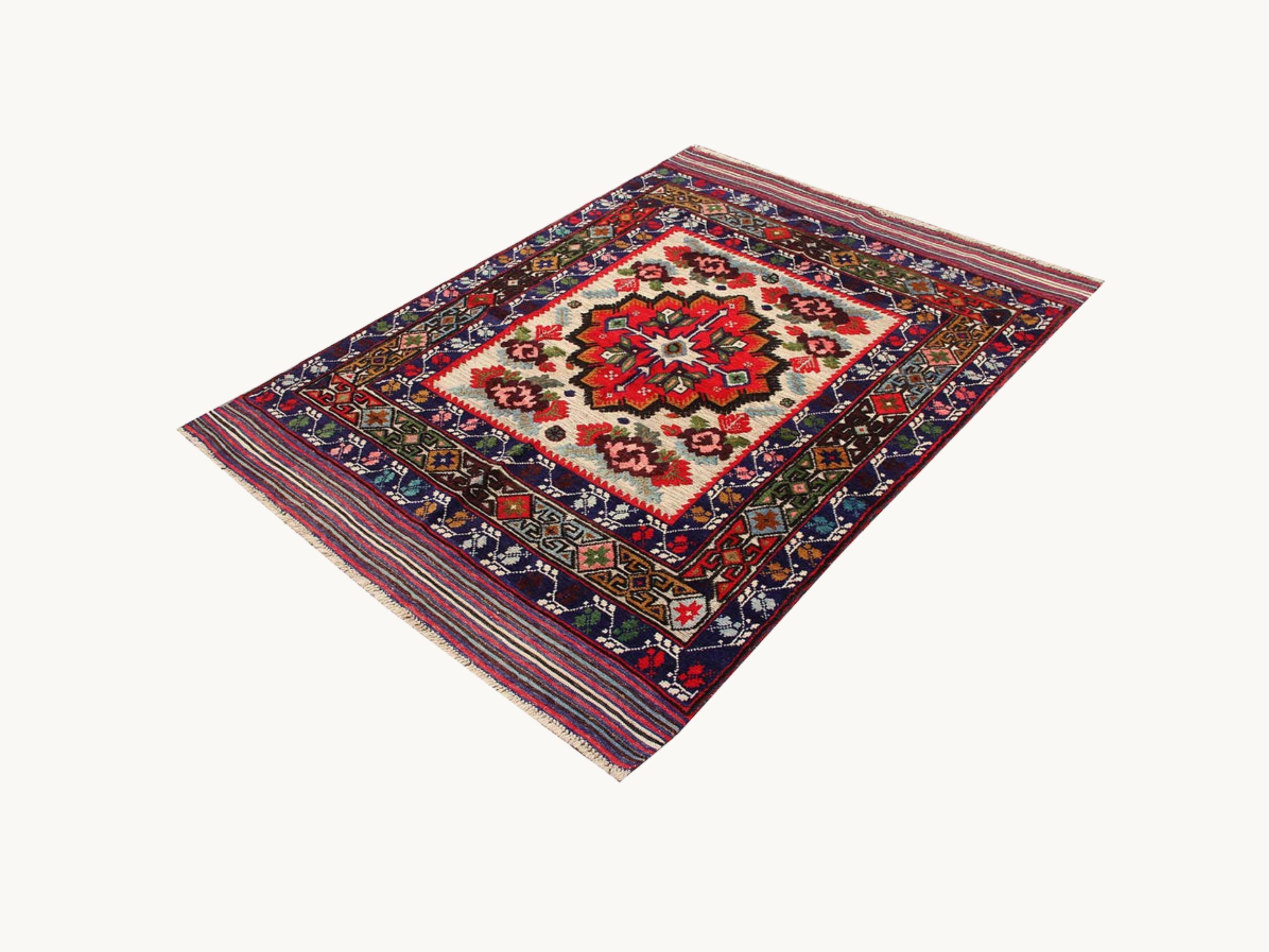 4x6 Handmade Berjista Wool Area Rug, Ivory Hand Knotted Tribal Geometric Rug
