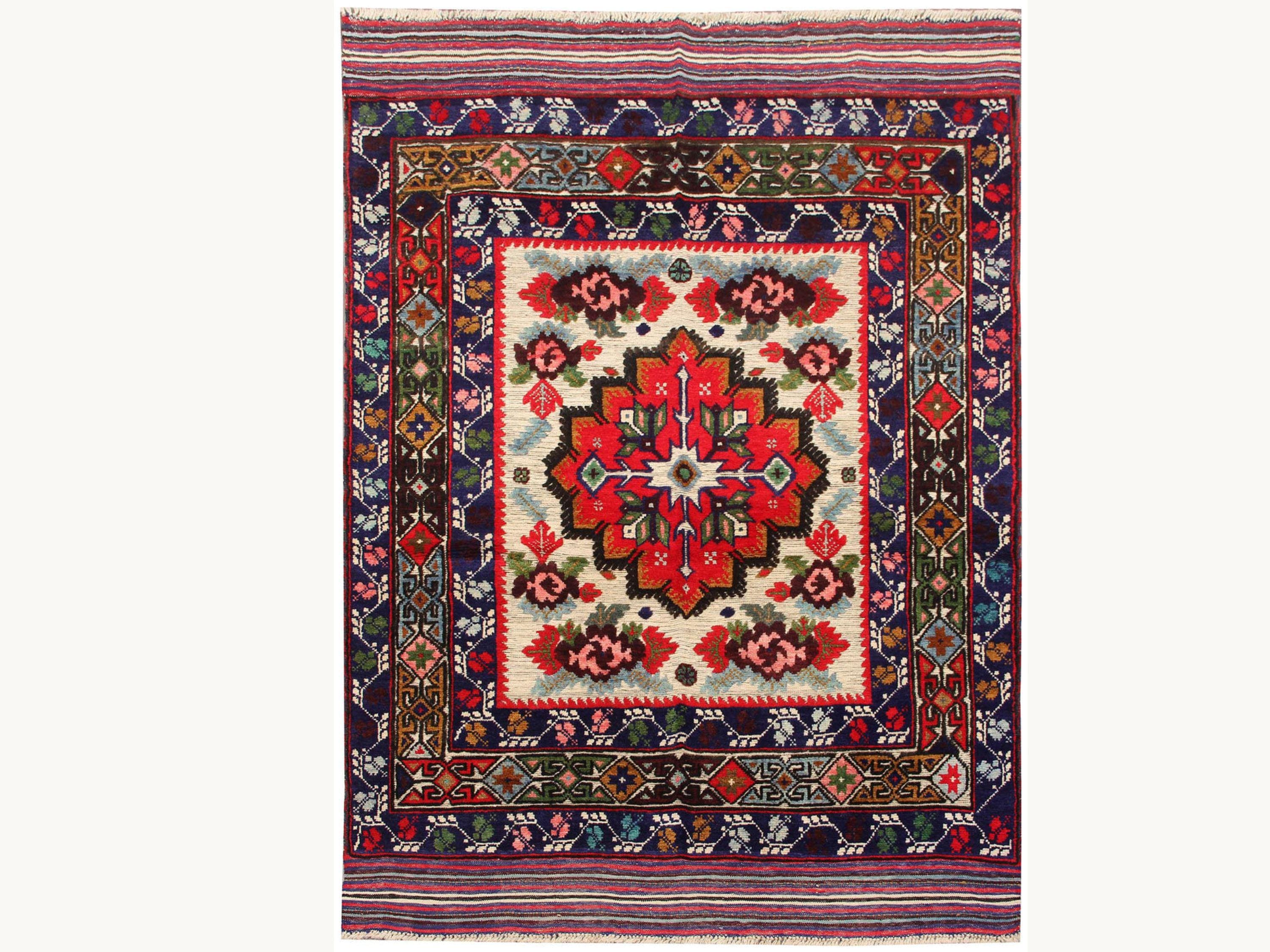 4x6 Handmade Berjista Wool Area Rug, Ivory Hand Knotted Tribal Geometric Rug