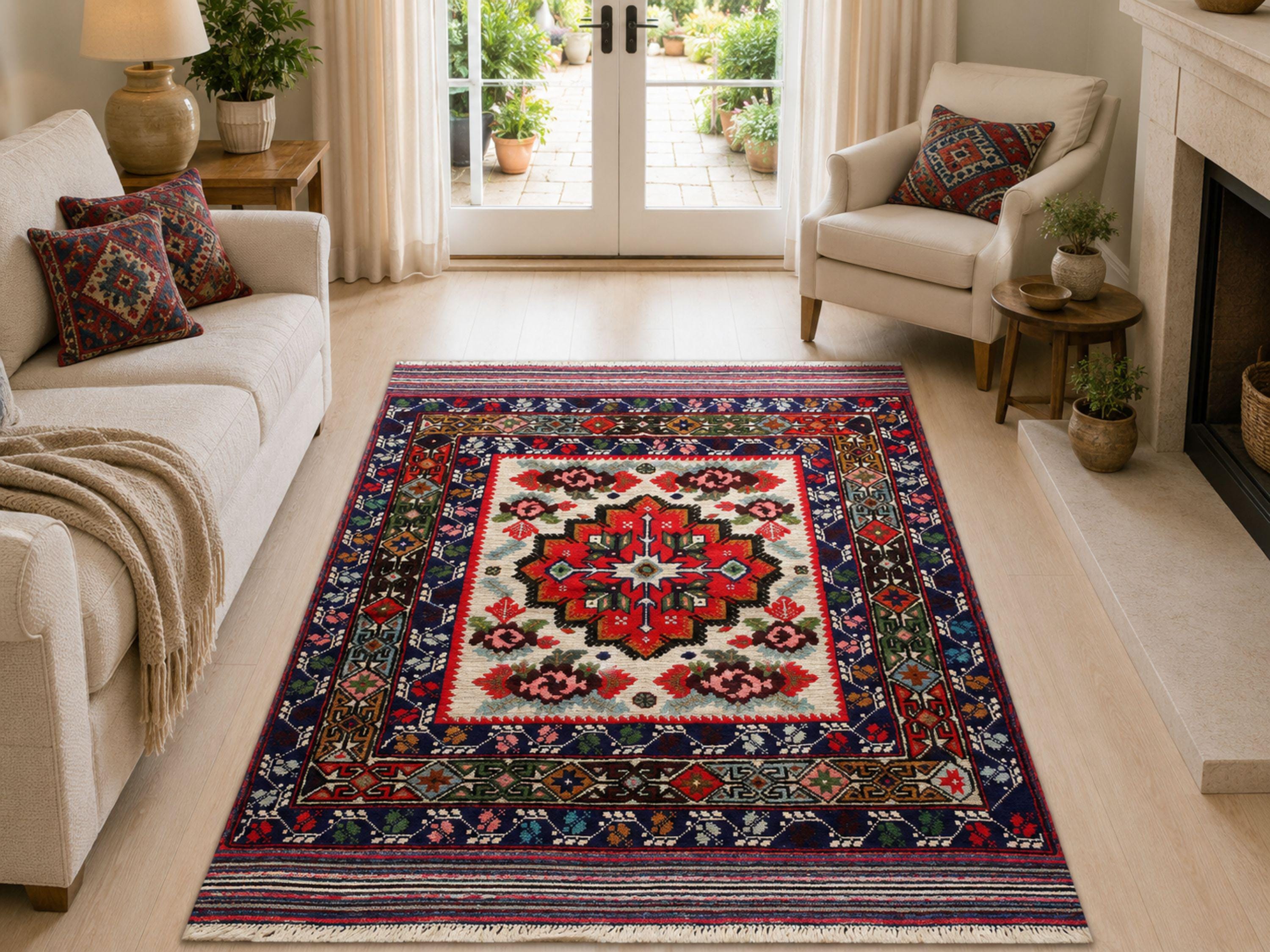 4x6 Handmade Berjista Wool Area Rug, Ivory Hand Knotted Tribal Geometric Rug