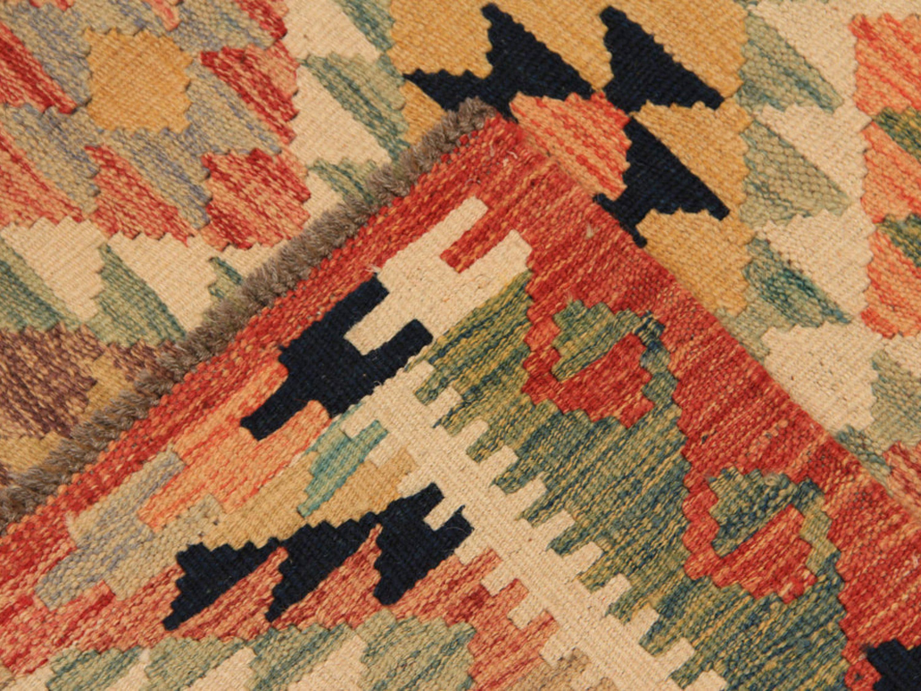 4x6 Geometric Wool Rug, Handmade Hand Knotted Diamond Pattern Area Rug, Tribal Boho Carpet