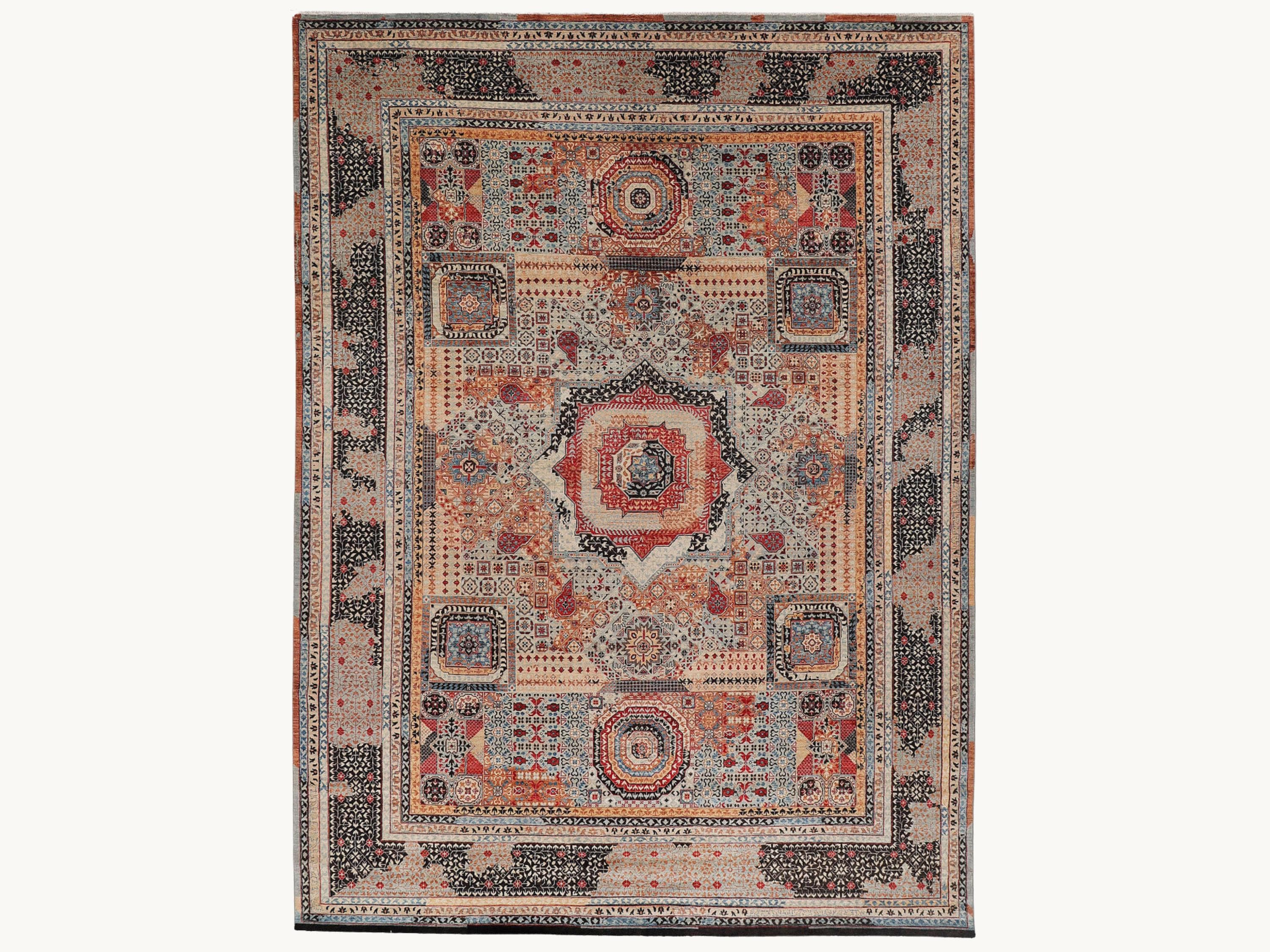 10x14 Persian Style Mamluk Rug, Hand Knotted Wool Area Rug, Geometric Medallion Carpet, Luxury Living Room Dining Room Decor