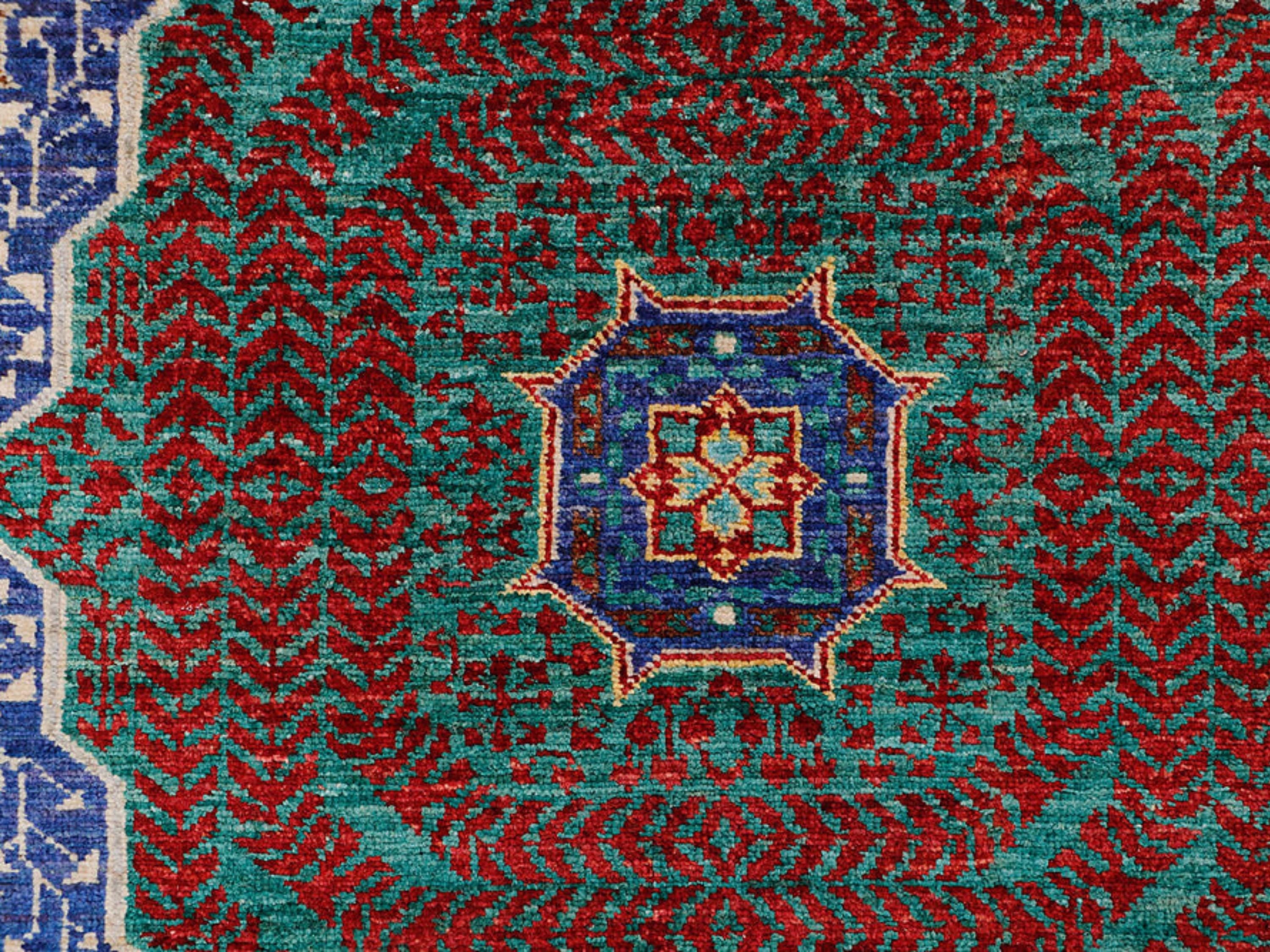 6.6x10 Persian Style Mamluk Rug, Red Hand Knotted Wool Area Rug, Geometric Medallion Carpet, Living Room Dining Room Decor
