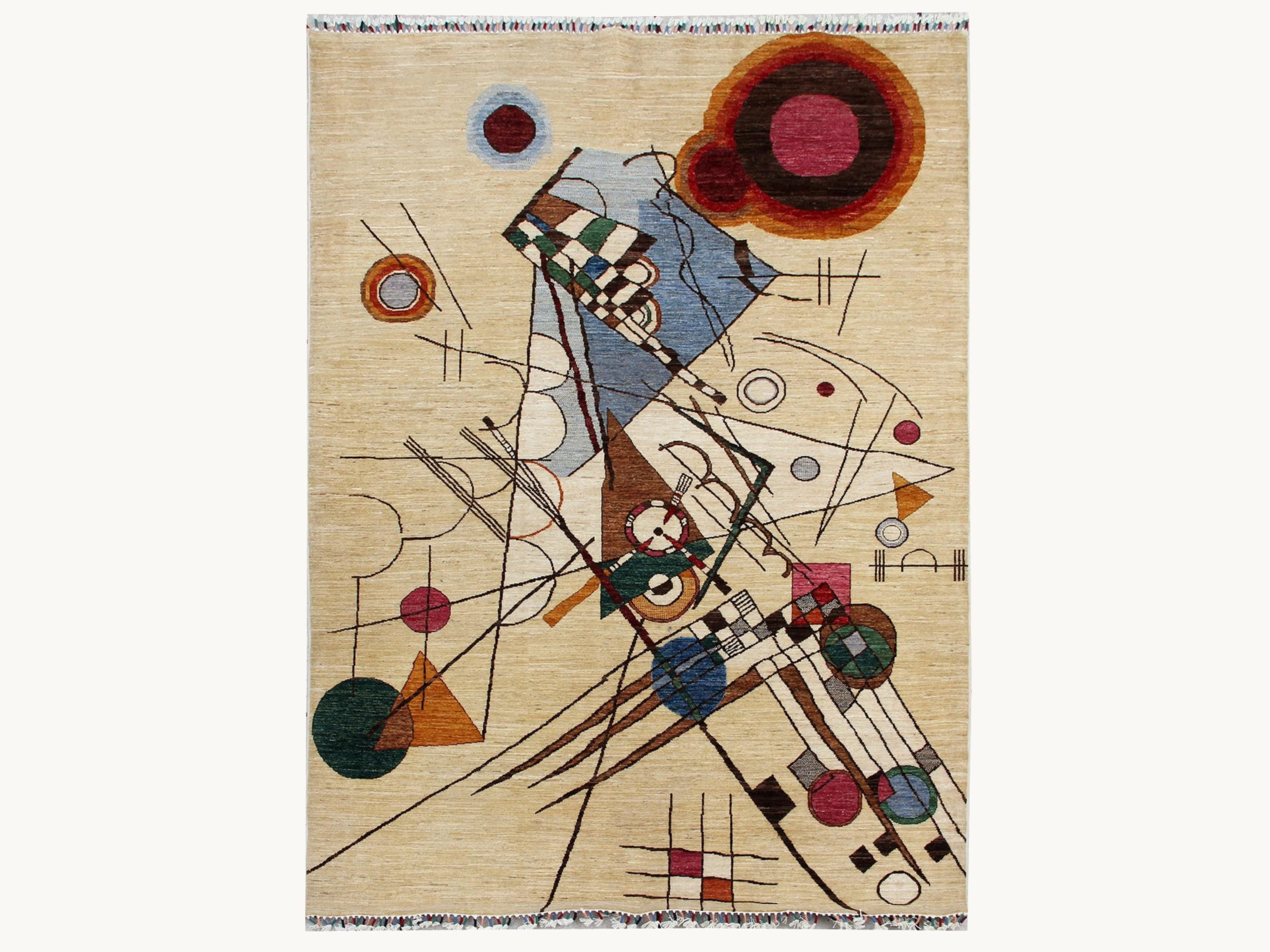 5.6x8 Persian Style Rug, Hand Knotted Abstract Wool Area Rug, Modern Luxury Living Room Statement Rug