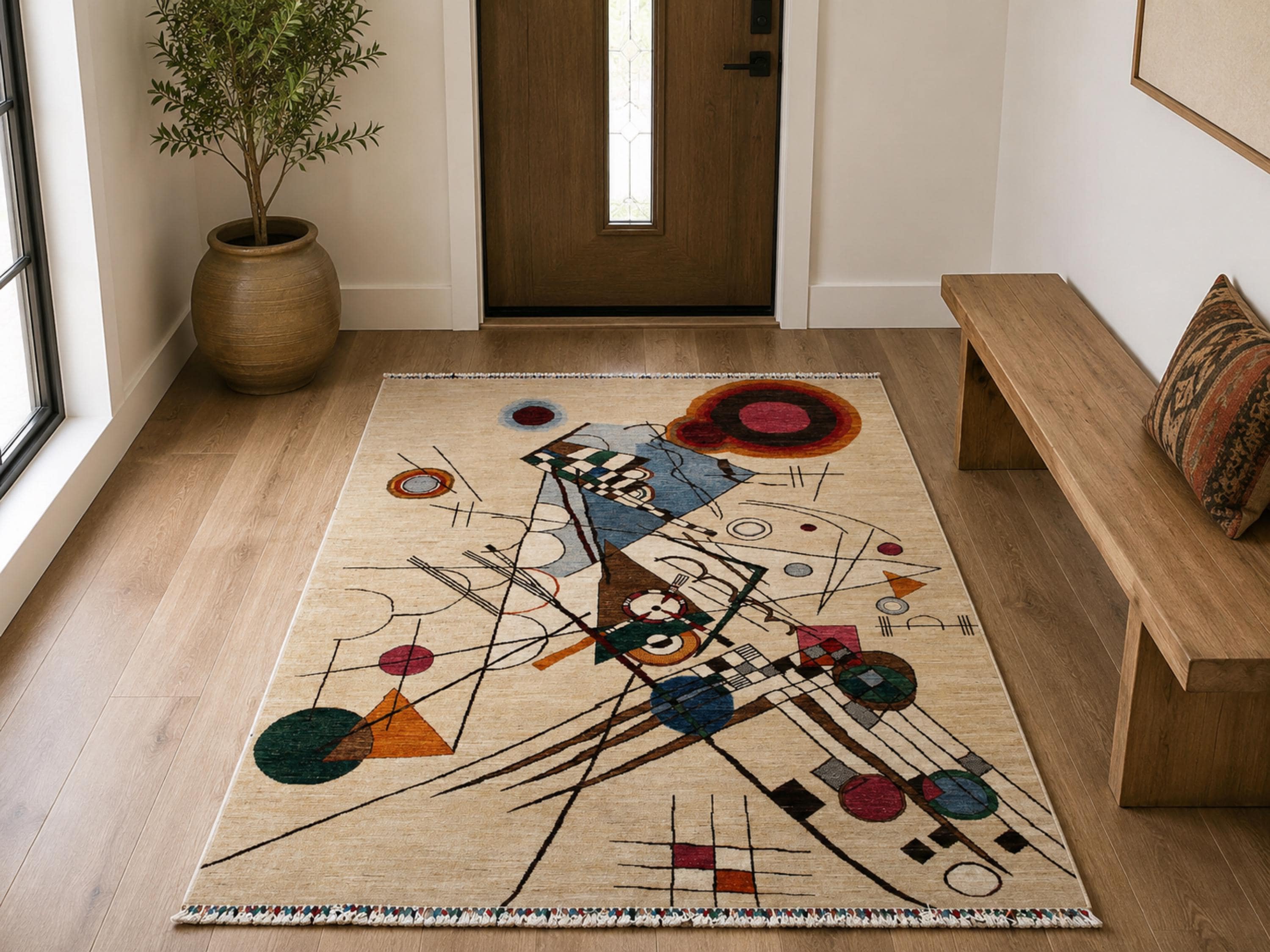 5.6x8 Persian Style Rug, Hand Knotted Abstract Wool Area Rug, Modern Luxury Living Room Statement Rug