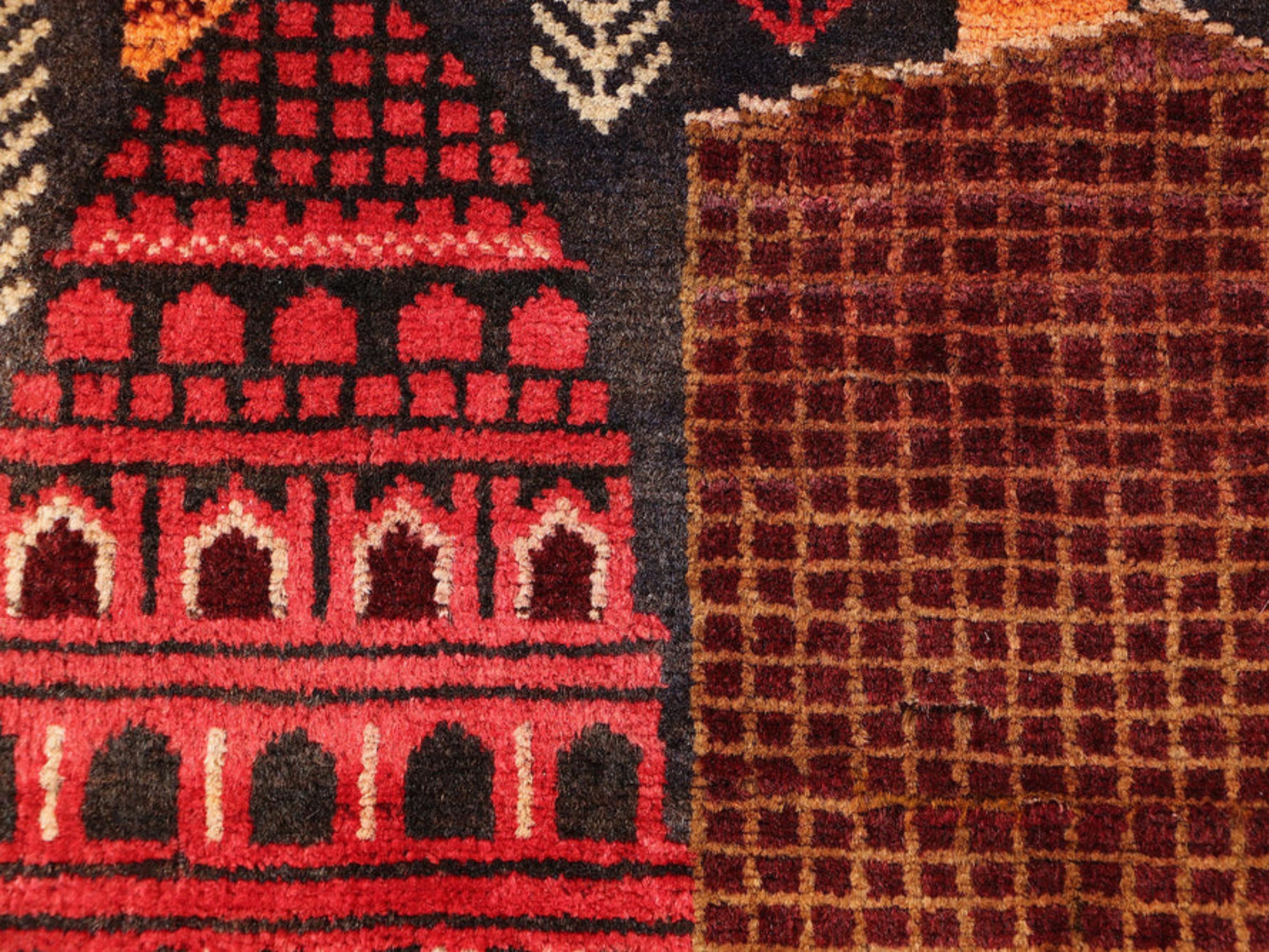 3x4 Tribal Pictorial Tapestry Wall Hanging Rug, Afghan Style Handmade Wool Textile Wall Art, Boho Folk Art Decor