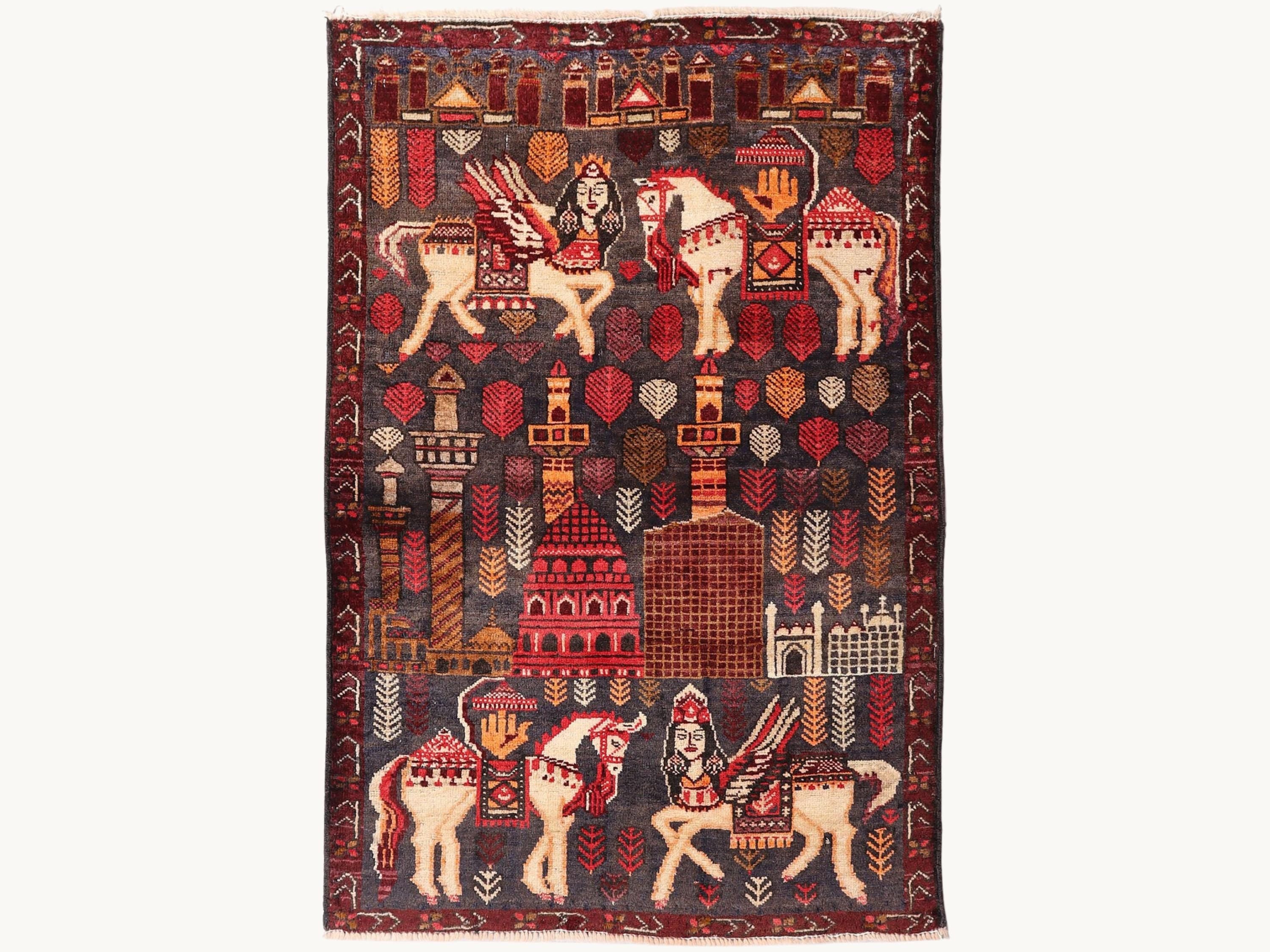 3x4 Tribal Pictorial Tapestry Wall Hanging Rug, Afghan Style Handmade Wool Textile Wall Art, Boho Folk Art Decor