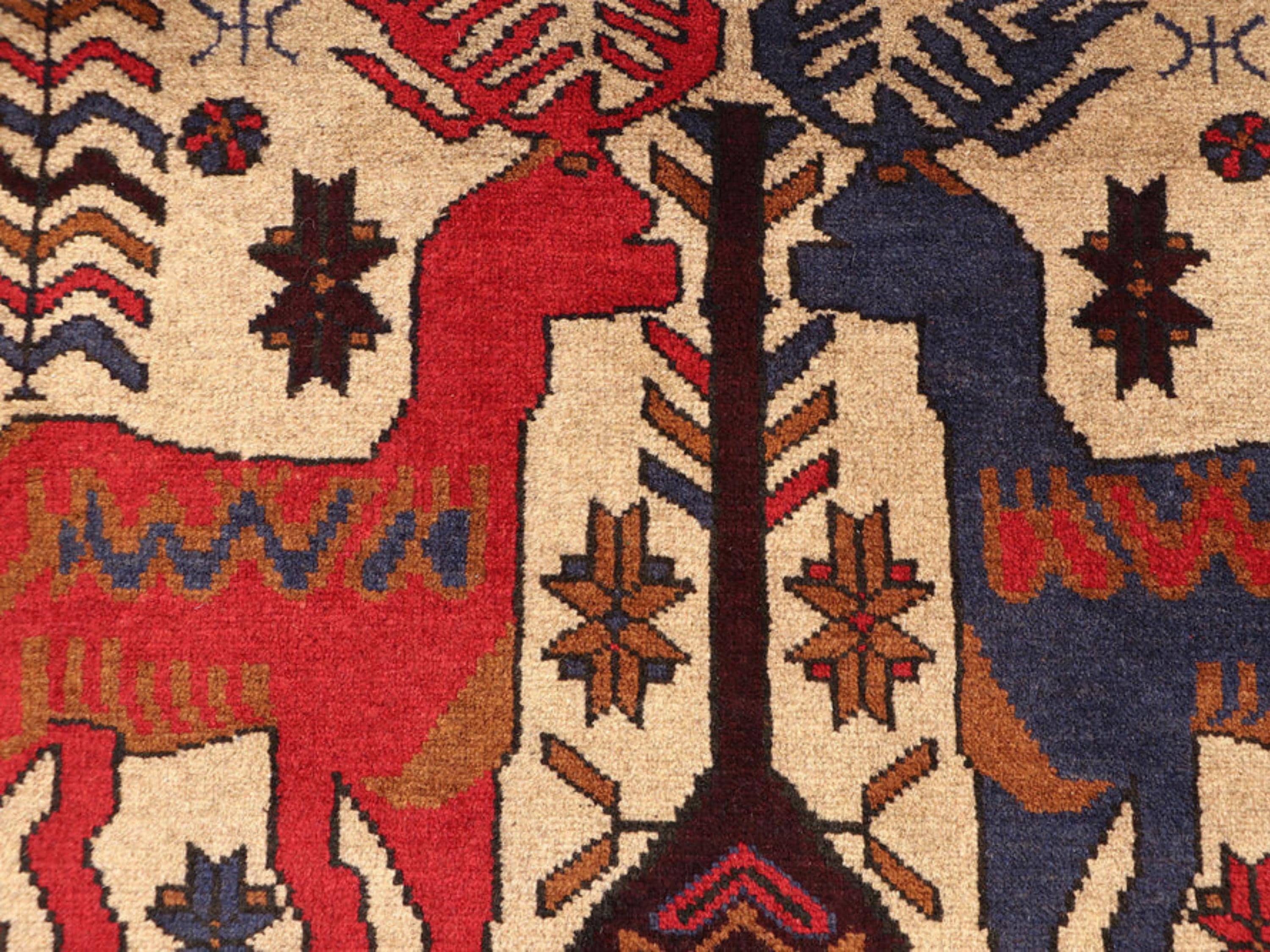 3x5 Animal Motif Tapestry Wall Hanging Rug, Afghan Style Handmade Wool Textile Wall Art, Tribal Folk Art Decor