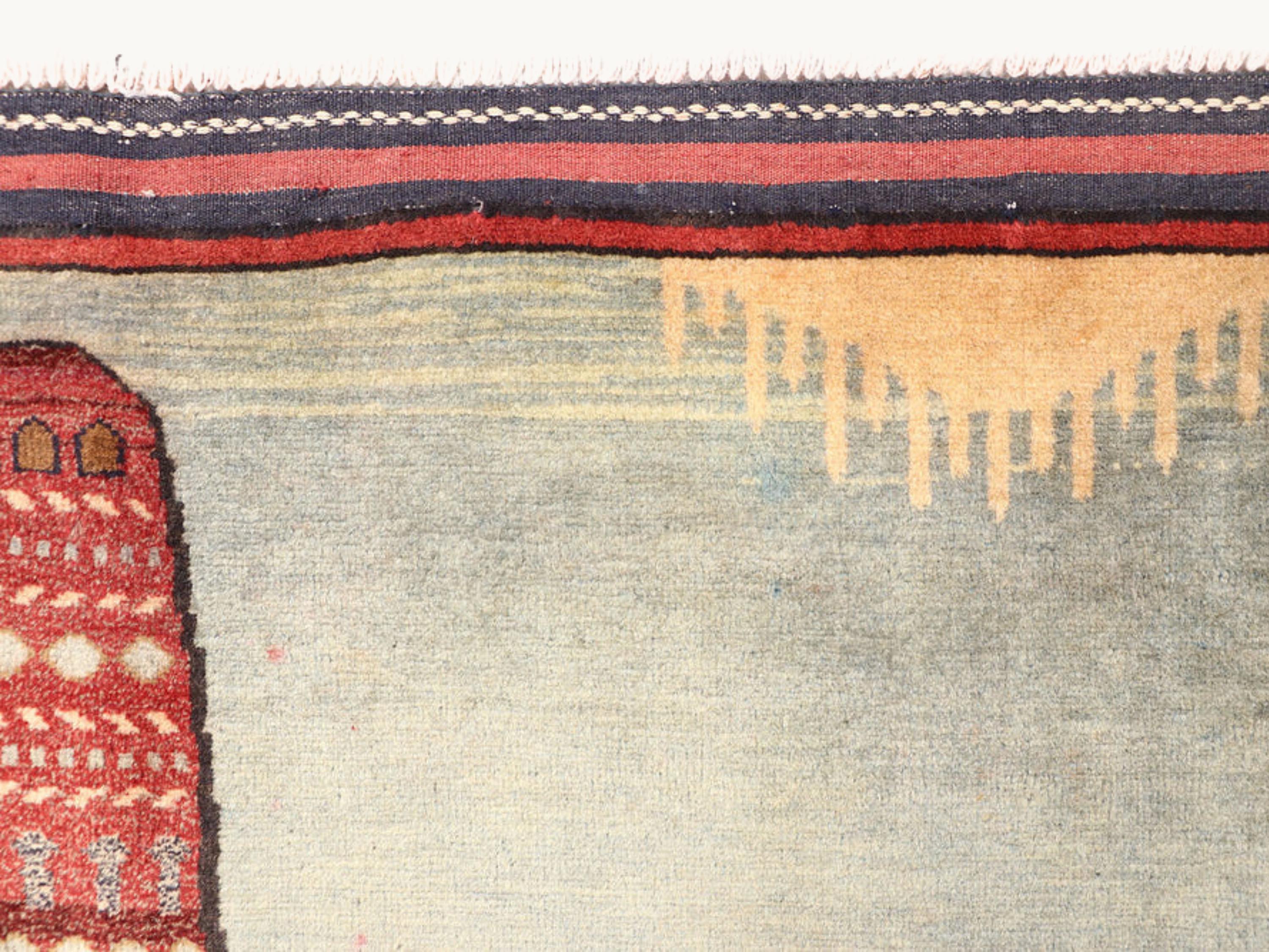 3x4 Architectural Pictorial Tapestry Wall Hanging Rug, Afghan Style Handmade Wool Textile Wall Art, Folk Art Decor