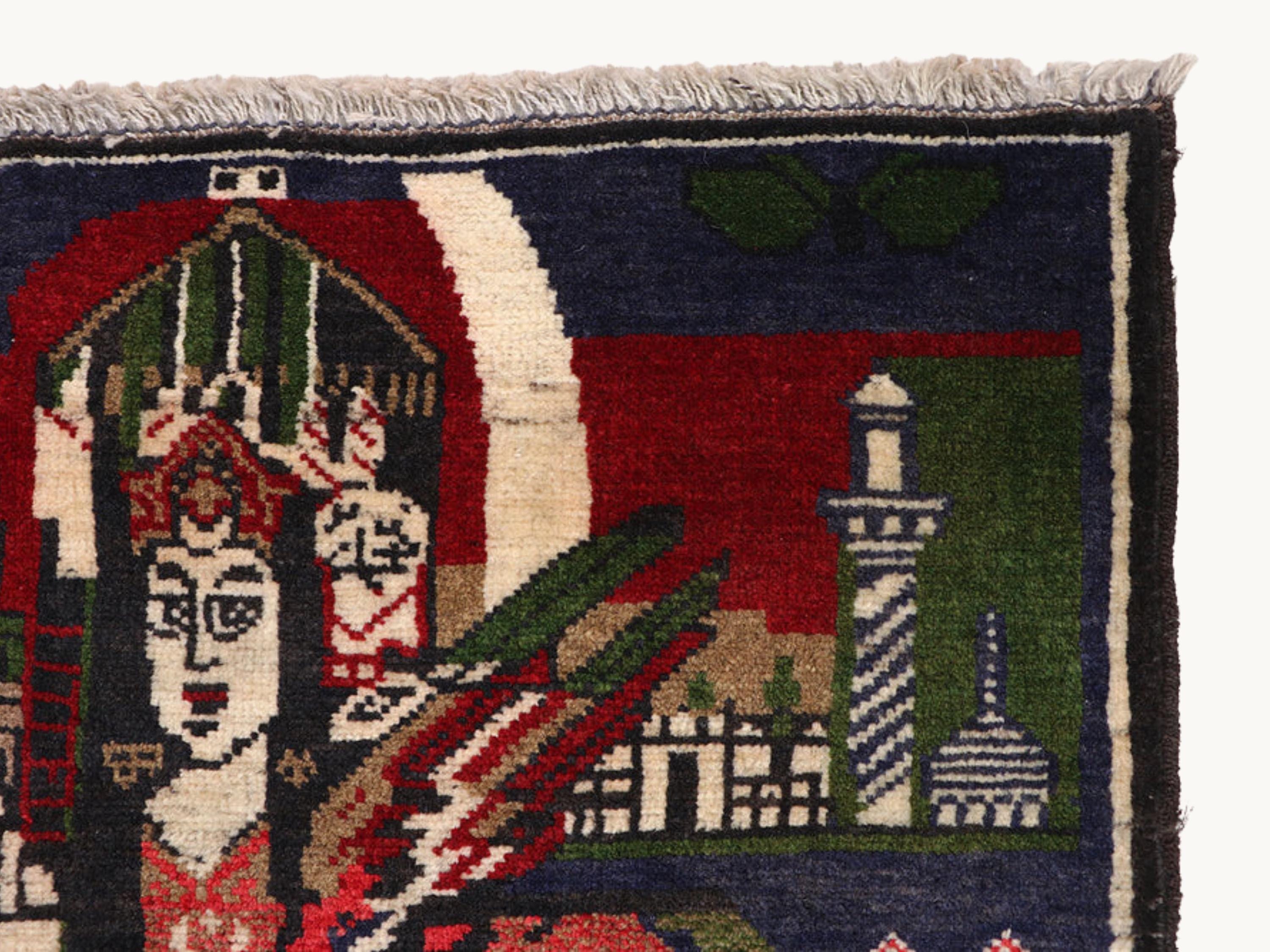 3x5 Horseman Woven Wall Hanging, Hand Knotted Wool Tapestry Rug, Afghan Style Textile Wall Art, Equestrian Folk Decor