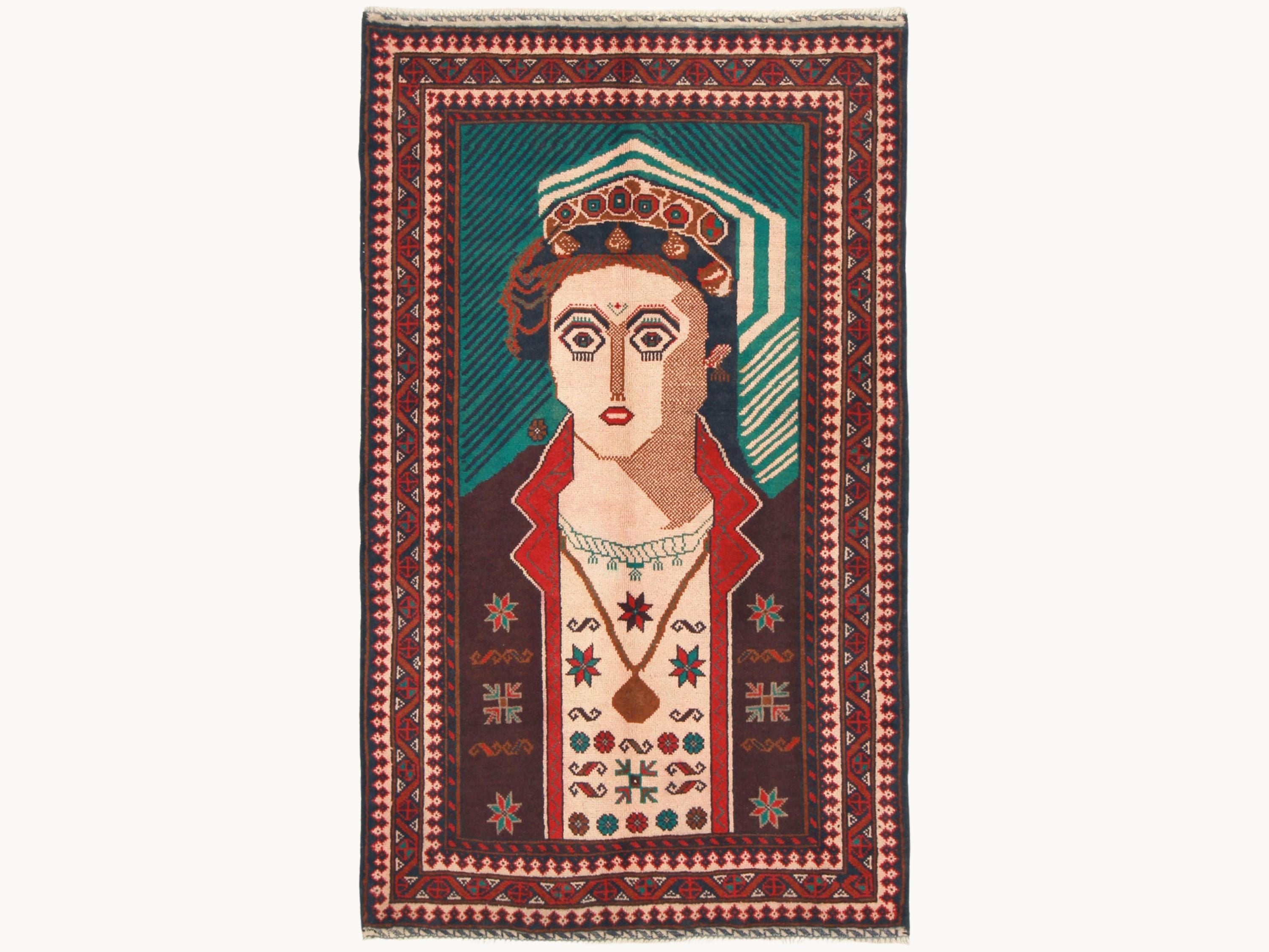 3x5 Portrait Pictorial Tapestry Wall Hanging Rug, Afghan Style Handmade Wool Textile Wall Art, Folk Art Decor