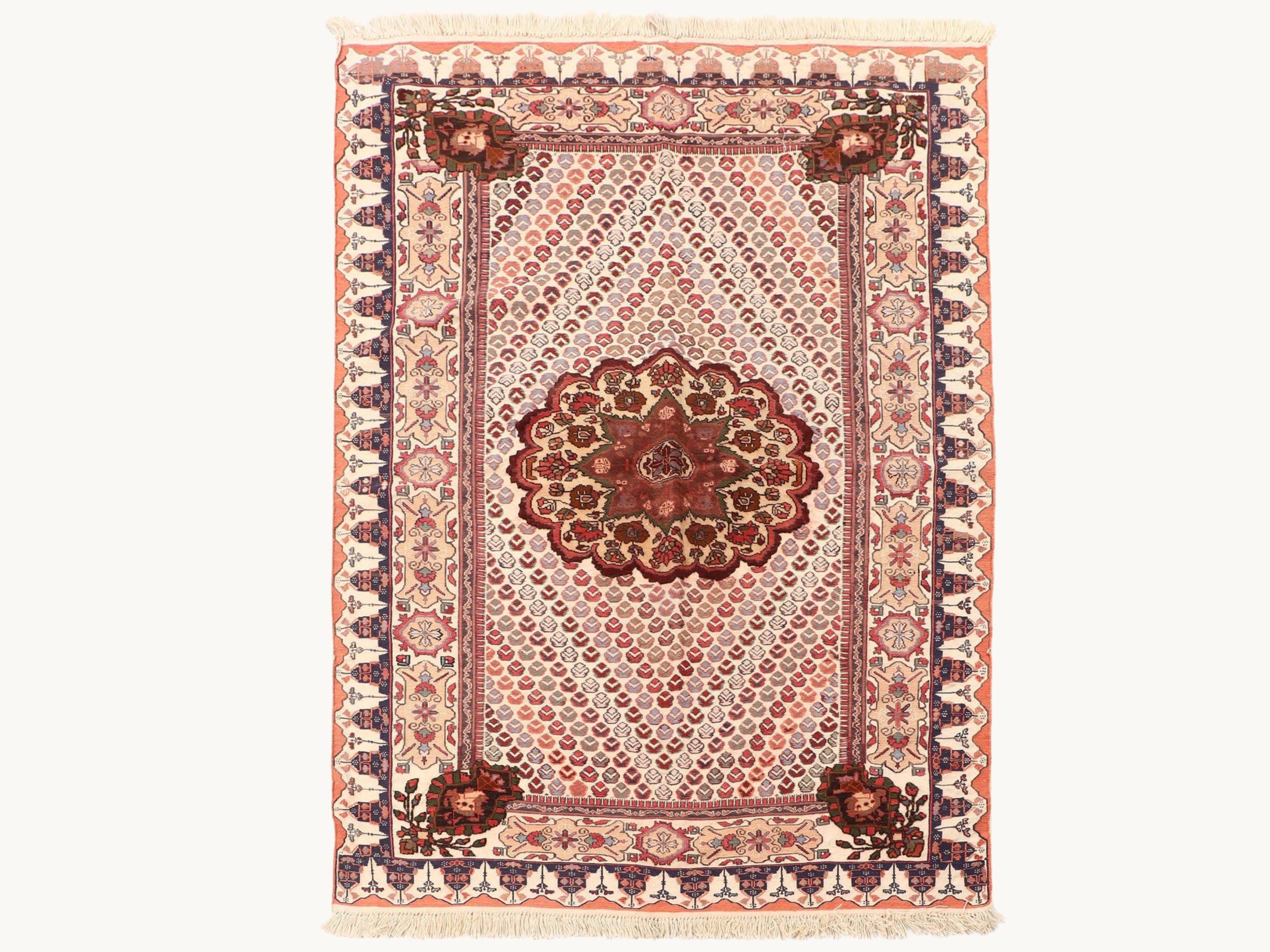 4x6 Persian Style Herati Rug, Afghan Hand Knotted Wool Rug, Floral Oriental Vintage Area Rug