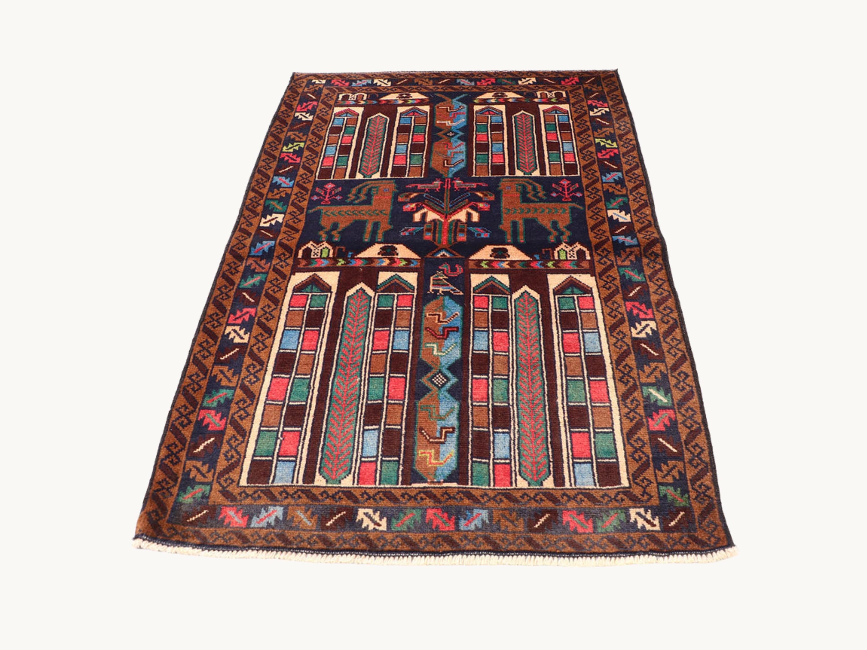 3x5 Geometric Tapestry Wall Hanging Rug, Afghan Style Handmade Wool Textile Wall Art, Tribal Folk Art Decor