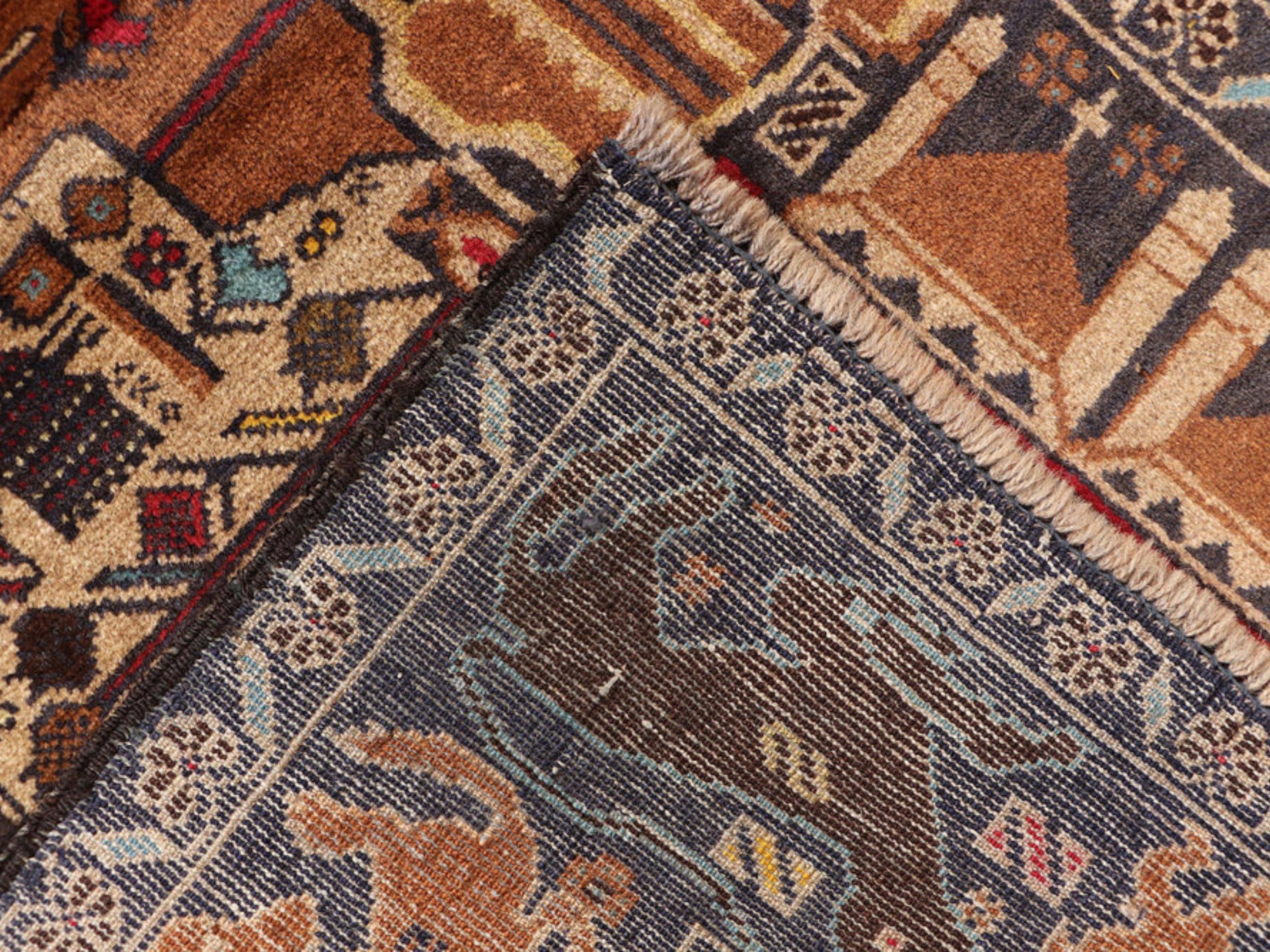 3x5 Village Scene Woven Wall Hanging Rug, Hand Knotted Wool Tapestry, Afghan Style Textile Wall Art, Navy Folk Decor
