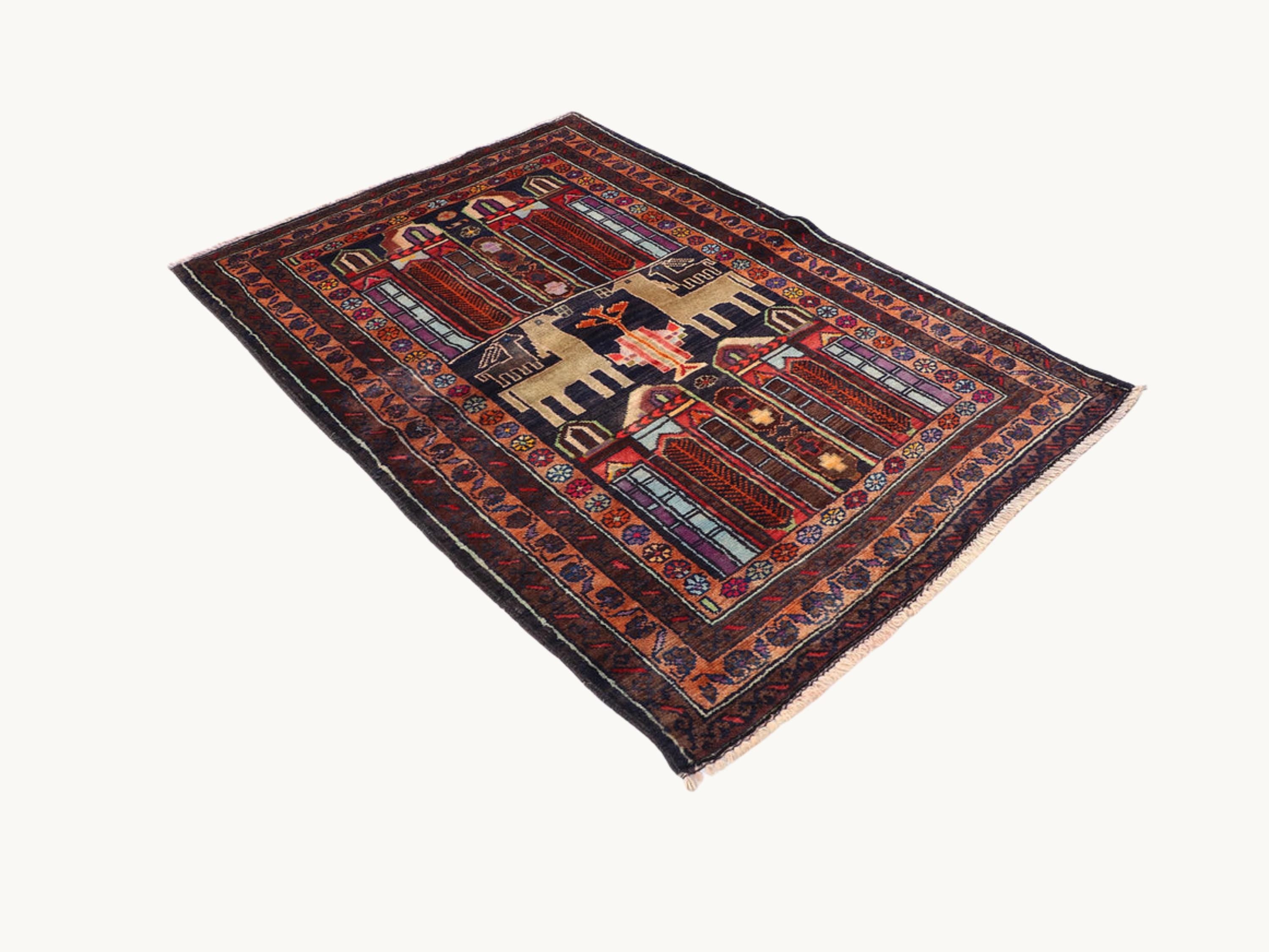 3x5 Arched Garden Woven Wall Hanging, Hand Knotted Wool Tapestry Rug, Afghan Style Textile Wall Art, Red Tree Motif