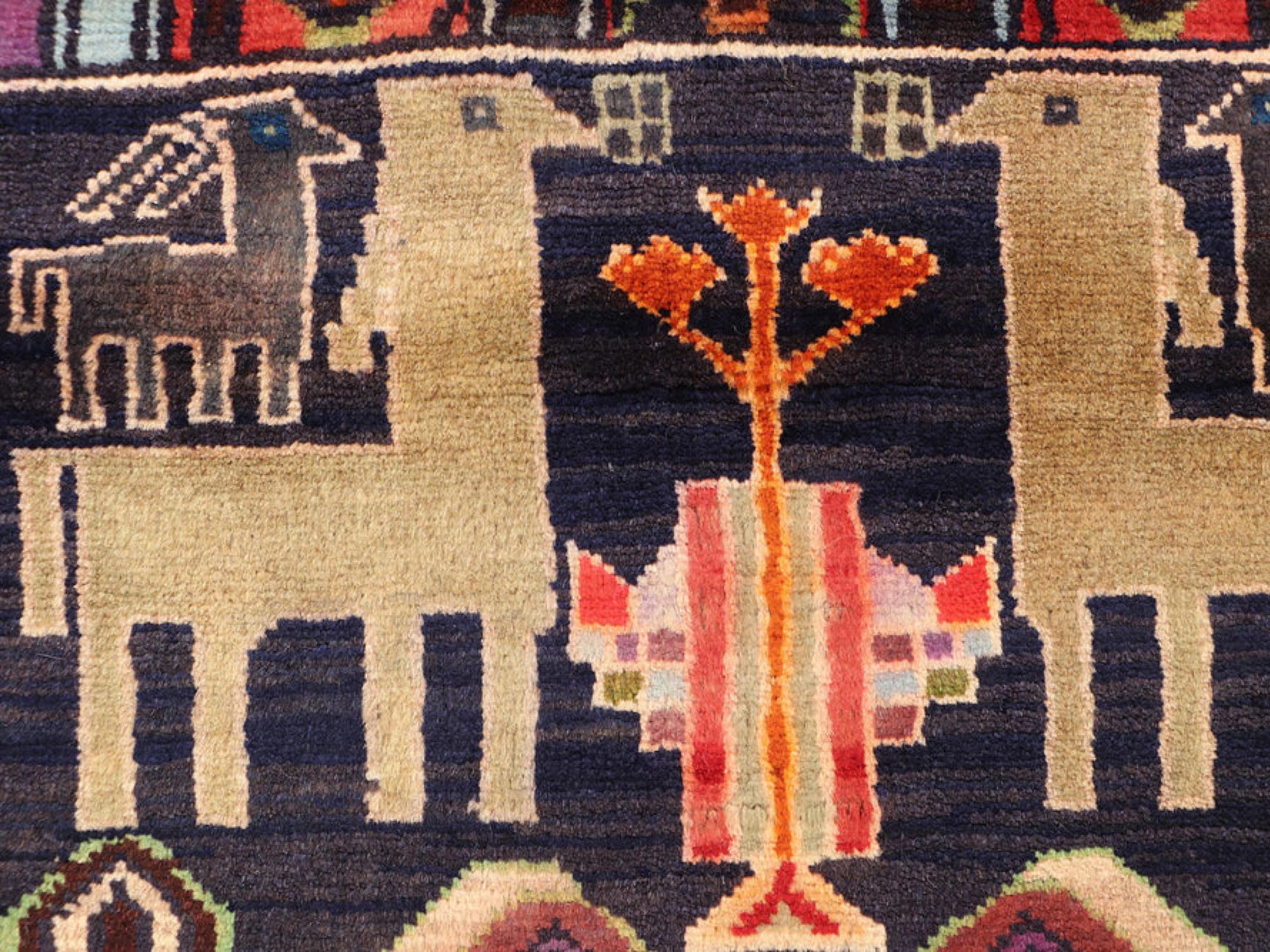 x5 Arched Garden Woven Wall Hanging, Hand Knotted Wool Afghan Tapestry, Red Tree of Life Folk Wall Art
