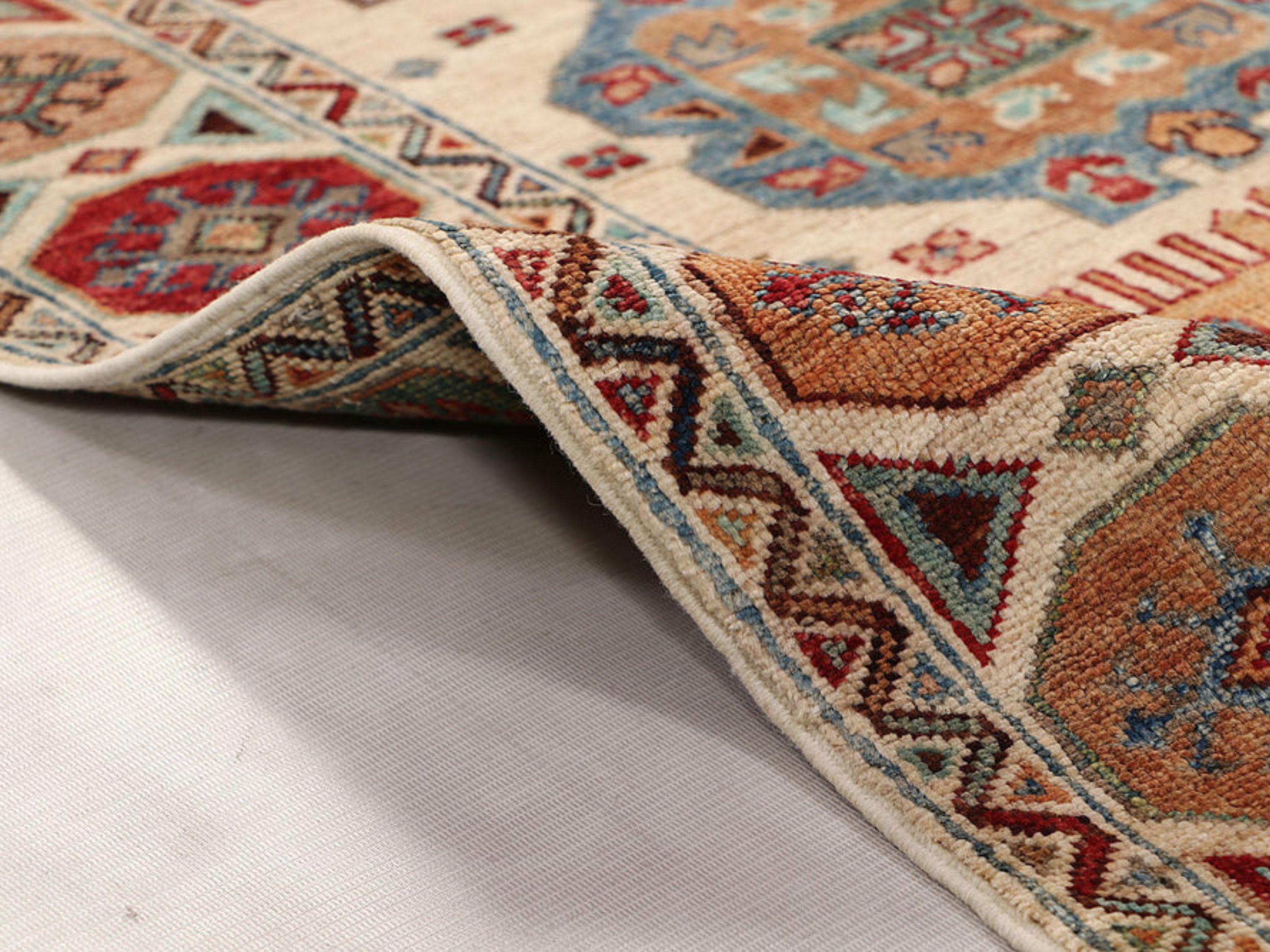 4x6 Persian Style Rug, Ivory Hand Knotted Wool Area Rug, Tribal Geometric Panel Medallion Living Room Bedroom Decor