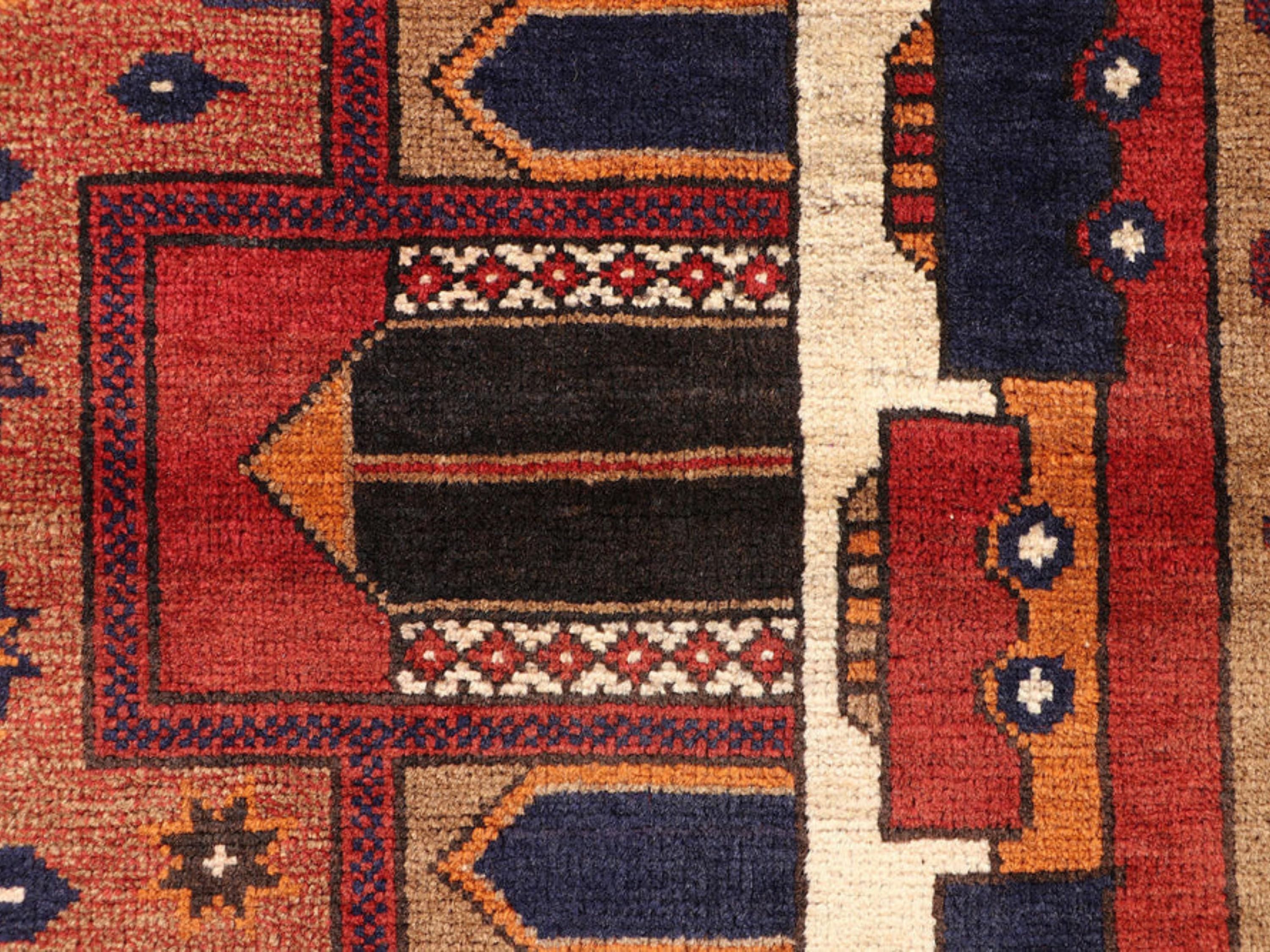 3x5 Figural Panel Woven Wall Hanging, Hand Knotted Wool Tapestry, Afghan Style Textile Wall Art, Red Folk Decor