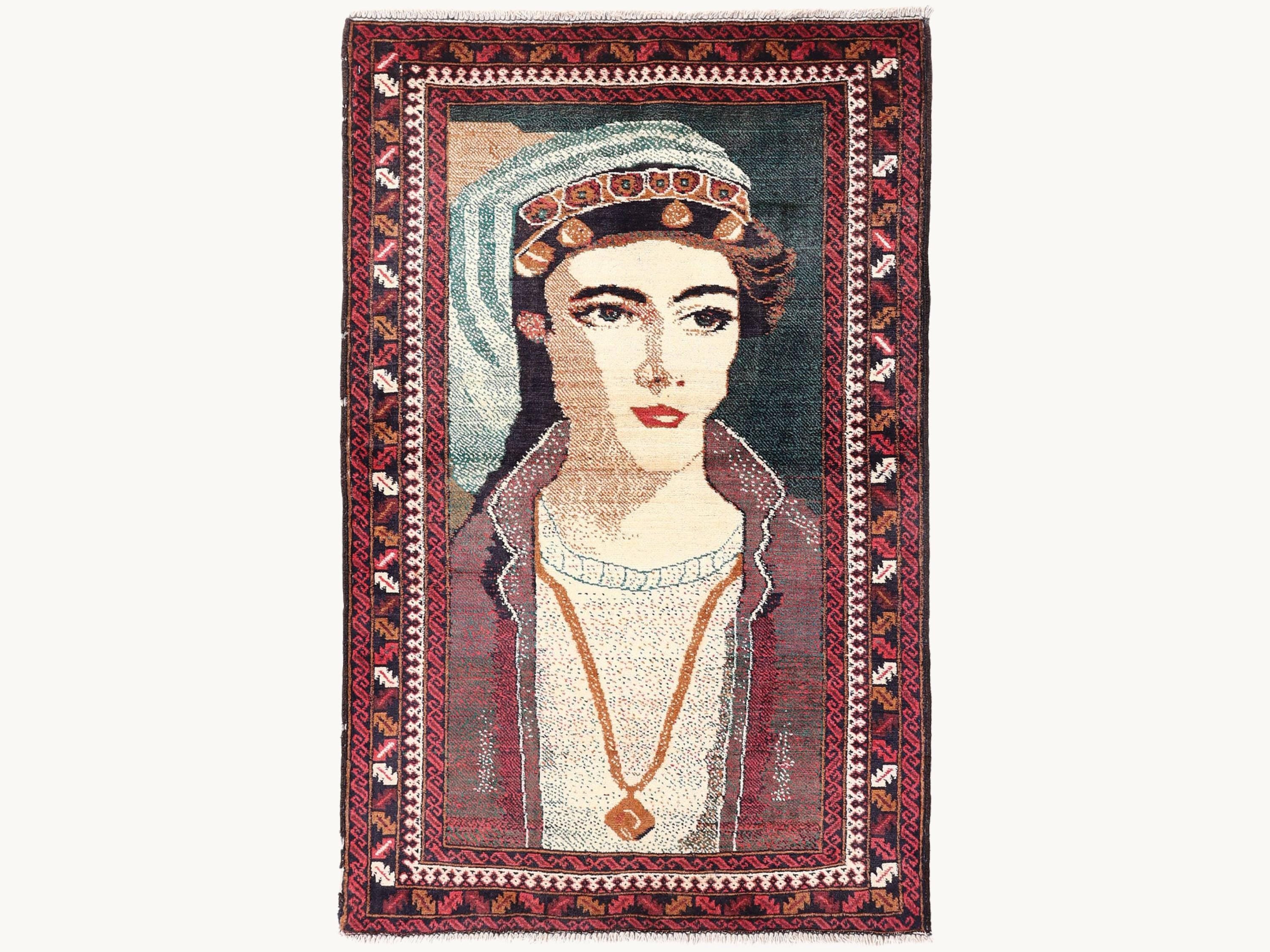 3x5 Portrait Tapestry Wall Hanging Rug, Afghan Style Handmade Wool Textile Wall Art, Folk Art Decor