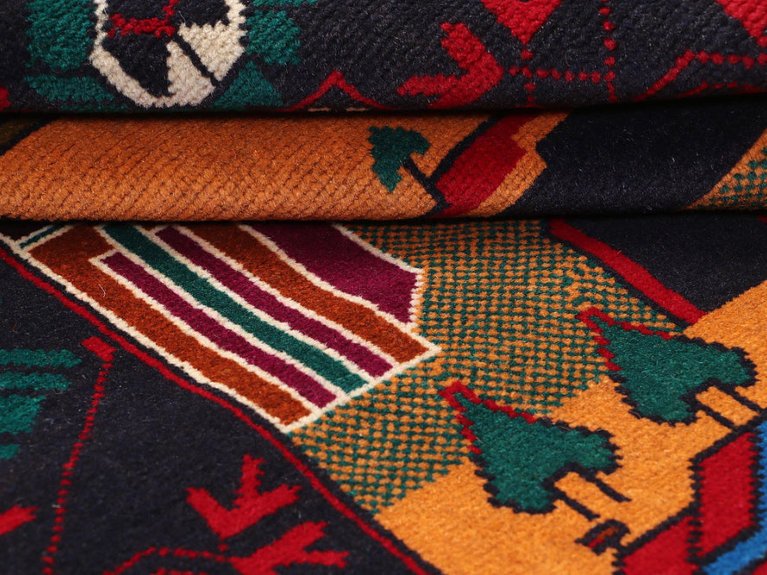 3x5 Landscape Tapestry Wall Hanging Rug, Afghan Style Handmade Wool Textile Wall Art, Folk Art Decor