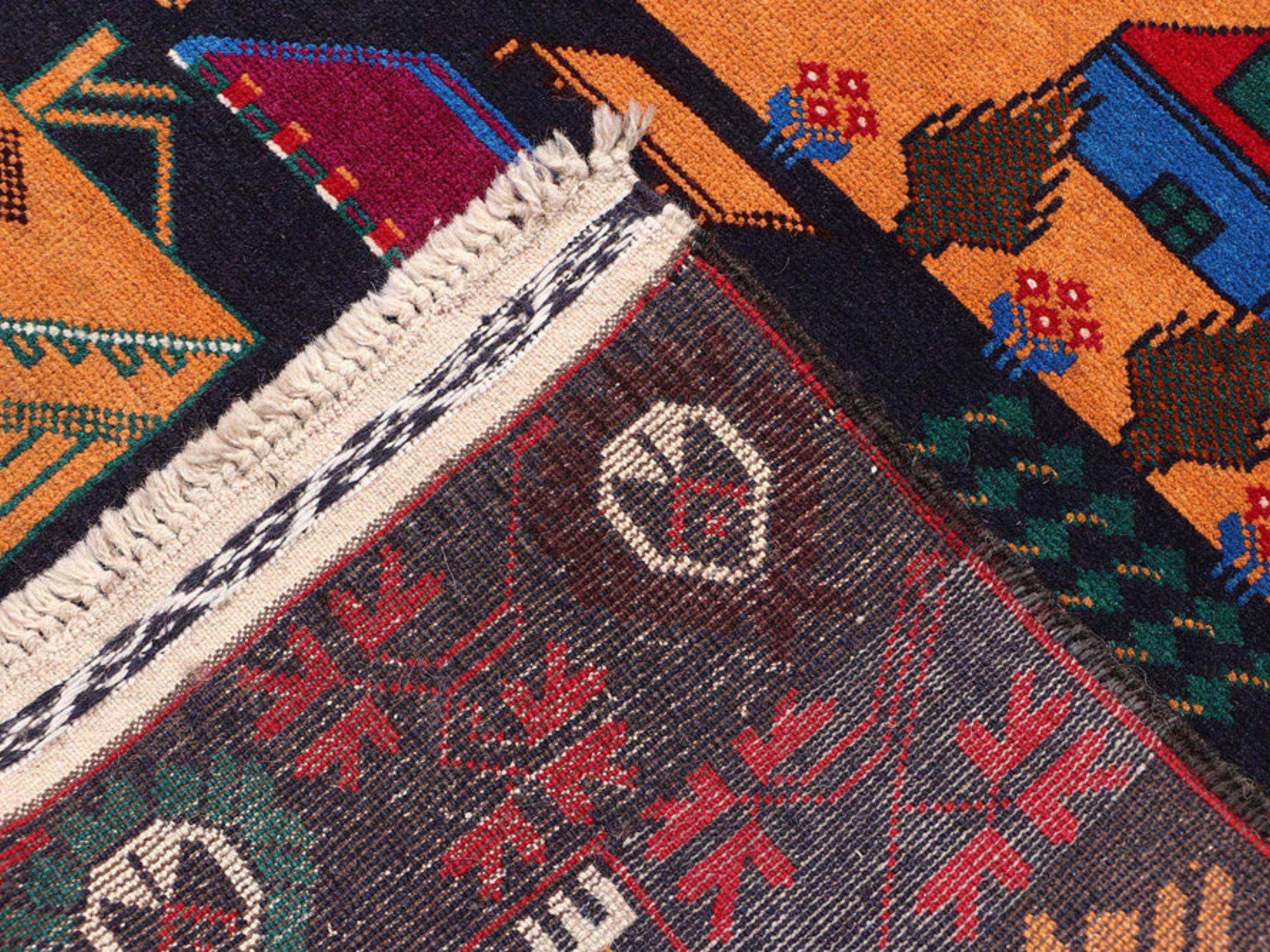 3x5 Landscape Tapestry Wall Hanging Rug, Afghan Style Handmade Wool Textile Wall Art, Folk Art Decor