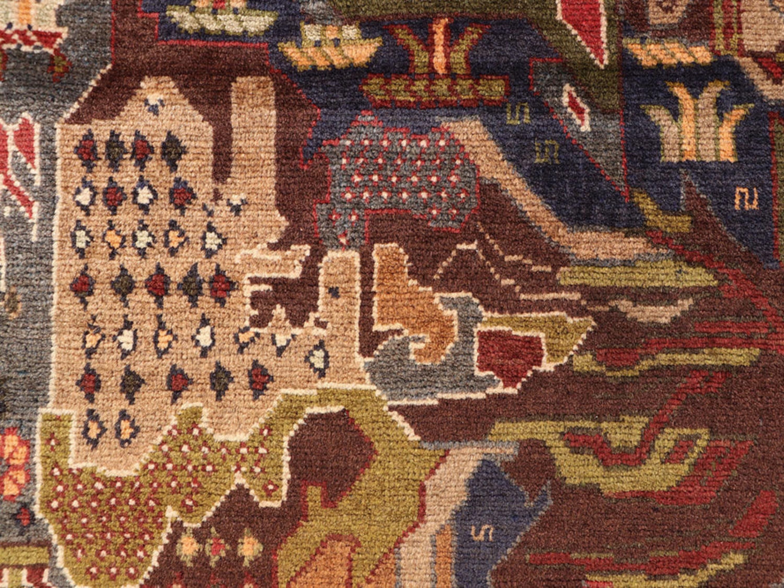 3x5 Brown Pictorial Woven Wall Hanging, Hand Knotted Wool Tapestry, Afghan Style Textile Wall Art, Folk Art Decor