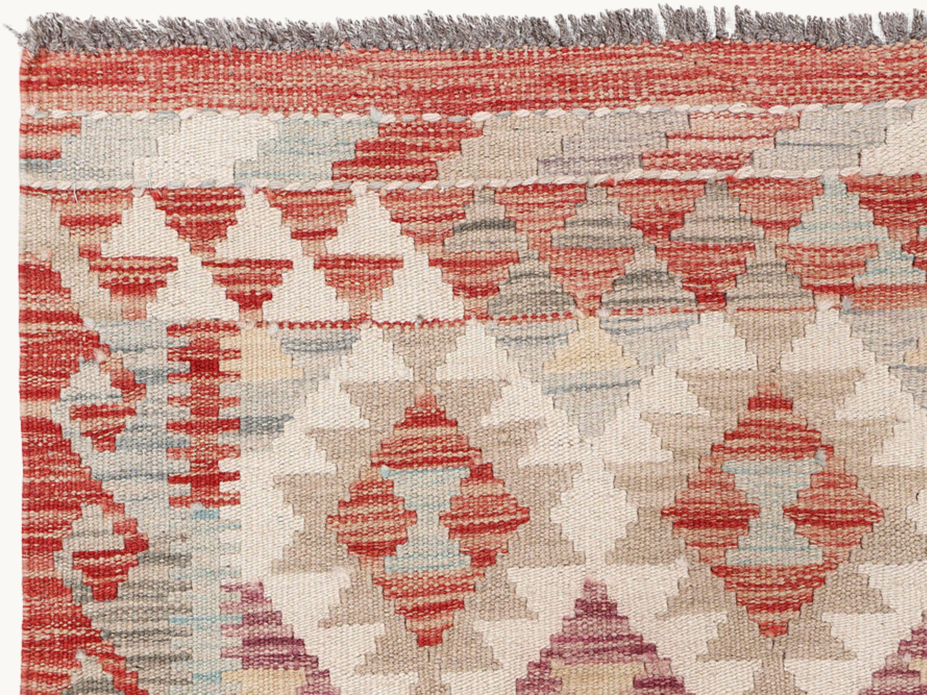 3x5 Handmade Kilim Rug, Wool Flatweave Small Area Rug in Rust and Sage, Afghan Tribal Diamond Lattice Bedroom Decor