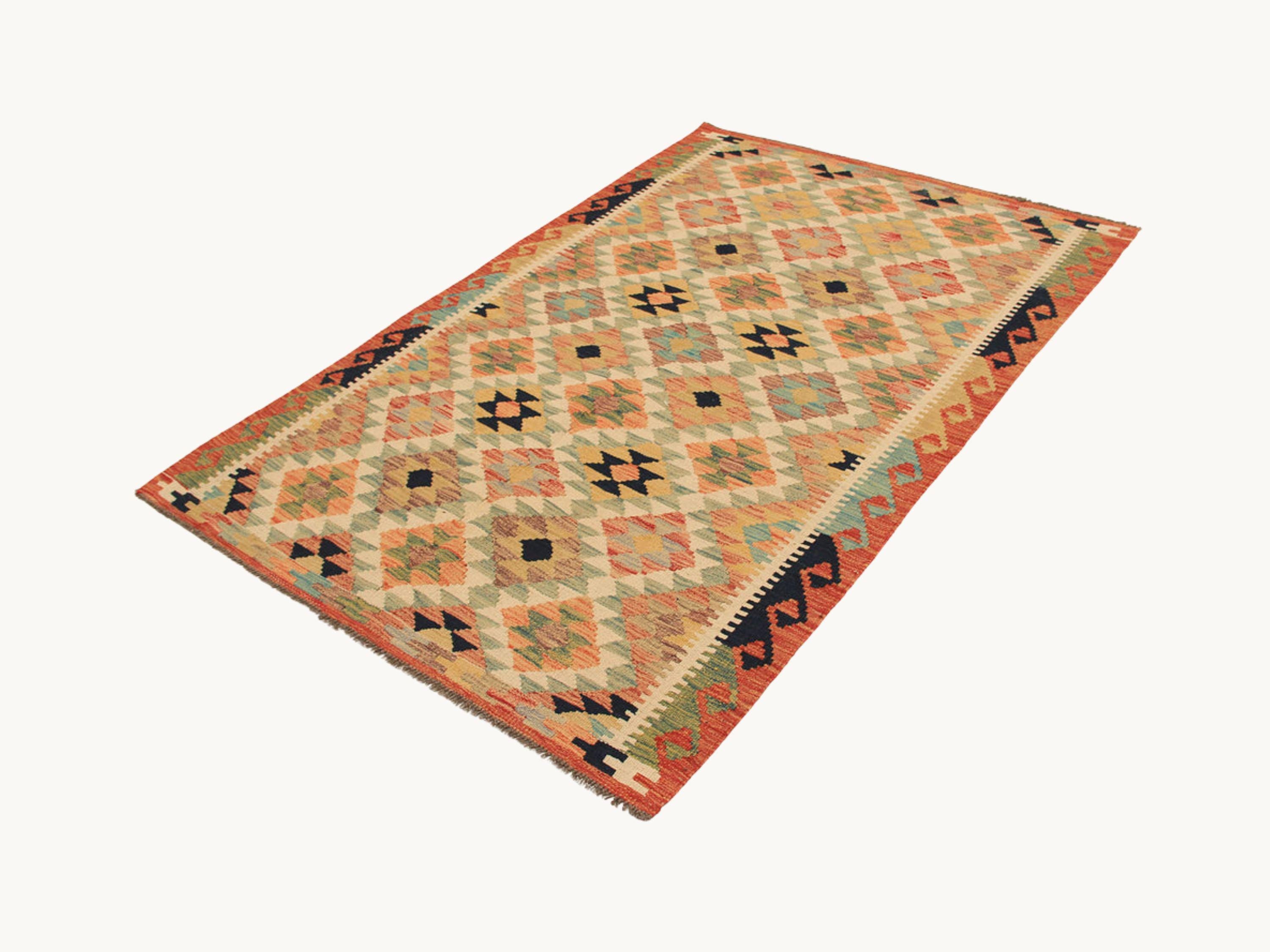 4x6 Geometric Wool Rug, Handmade Hand Knotted Diamond Pattern Area Rug, Tribal Boho Carpet