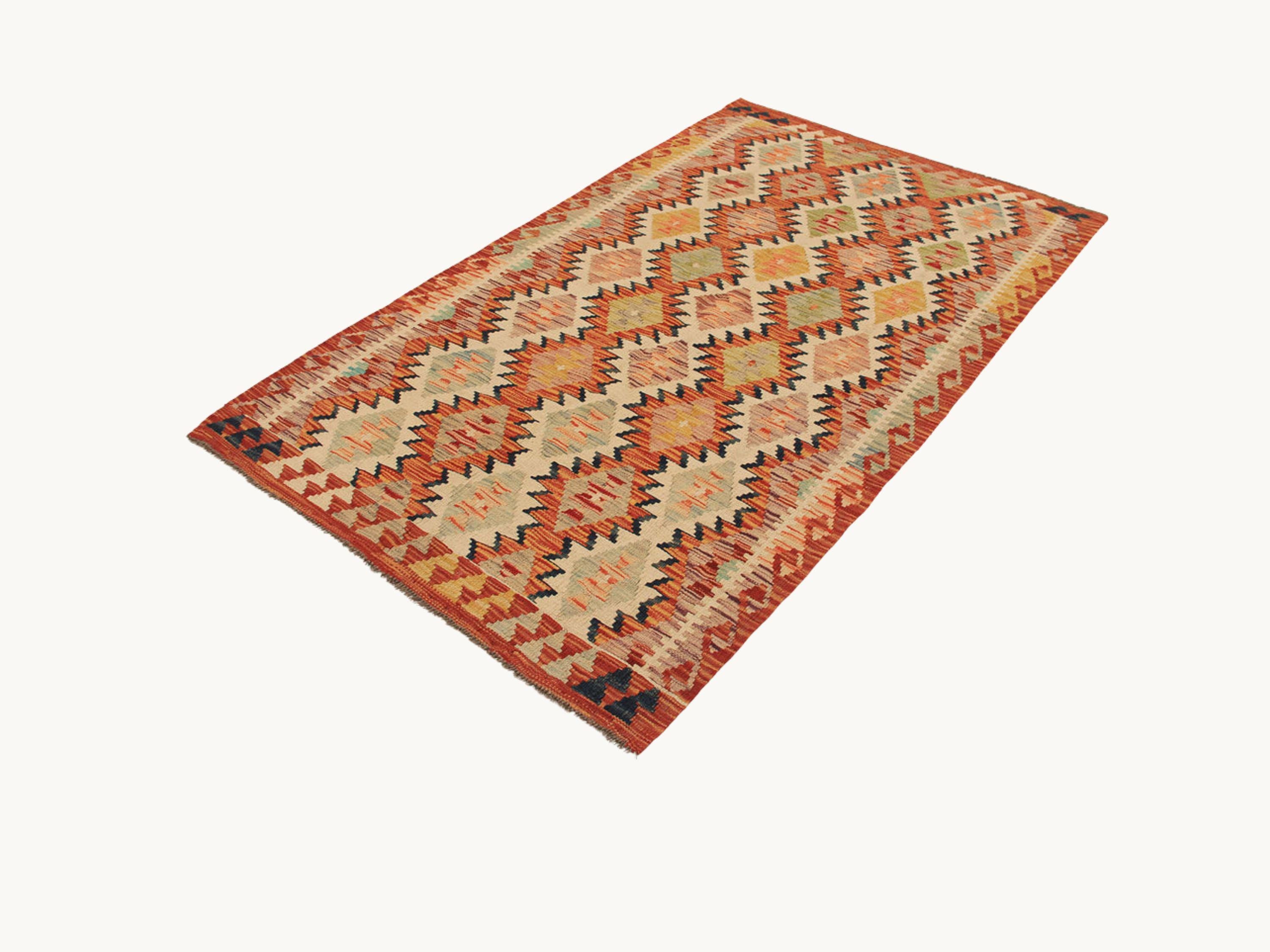 4x6 Diamond Pattern Wool Rug, Handmade Hand Knotted Tribal Area Rug, Geometric Boho Carpet