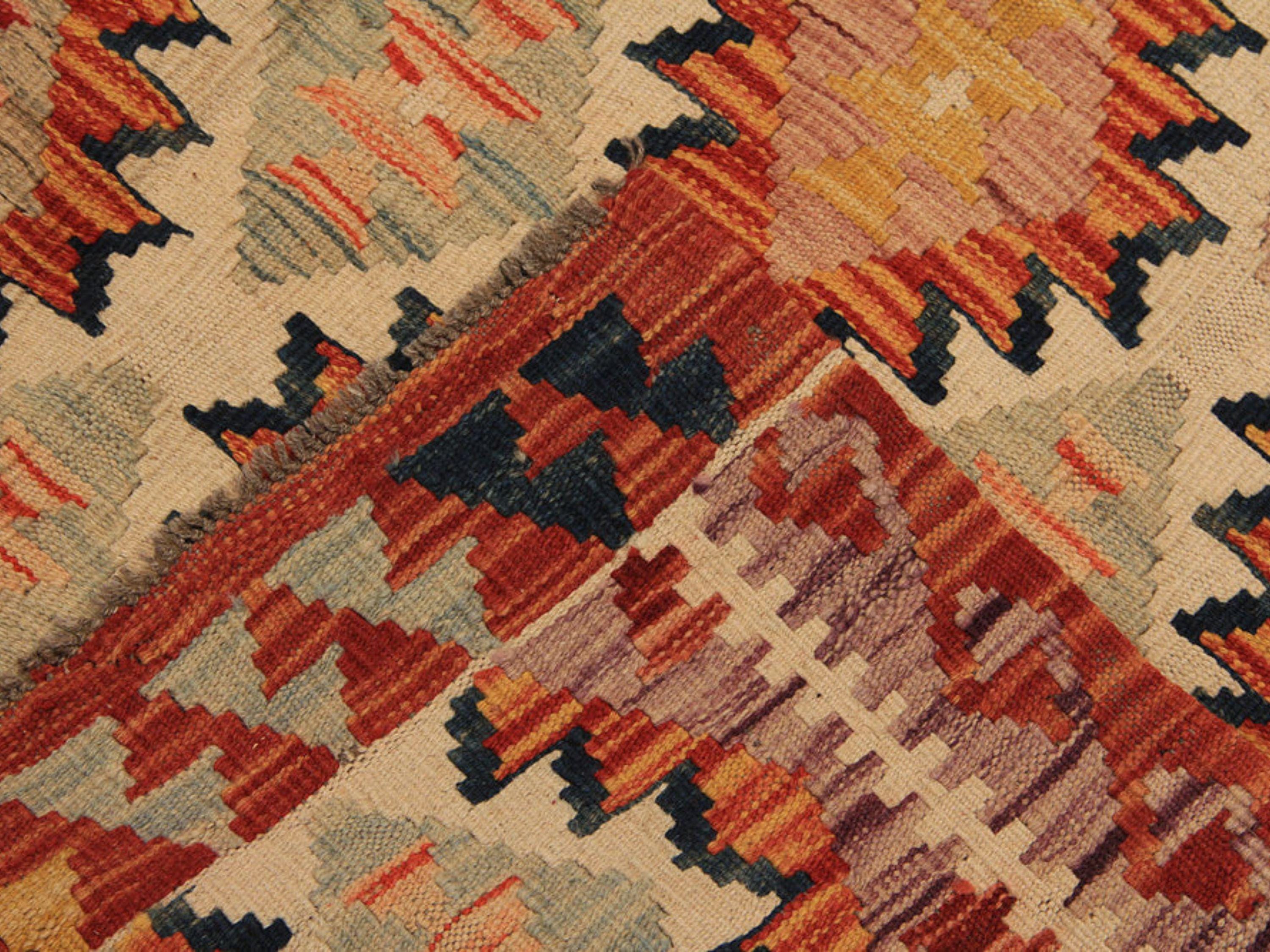 4x6 Diamond Pattern Wool Rug, Handmade Hand Knotted Tribal Area Rug, Geometric Boho Carpet