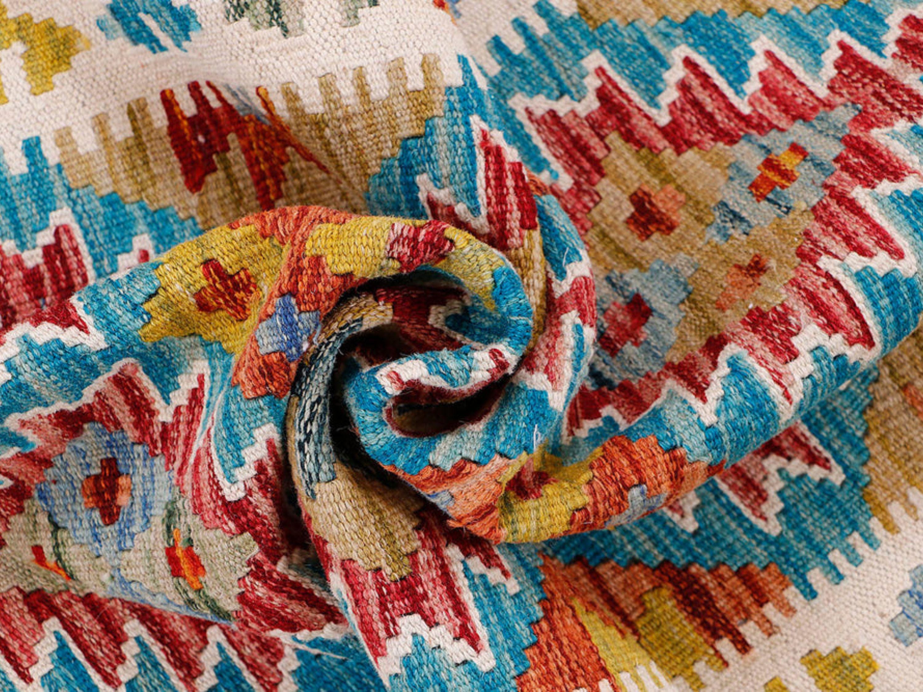 3x5 Colorful Kilim Rug, Handmade Wool Flatweave Area Rug in Red Teal and Gold, Afghan Tribal Geometric Living Room Decor